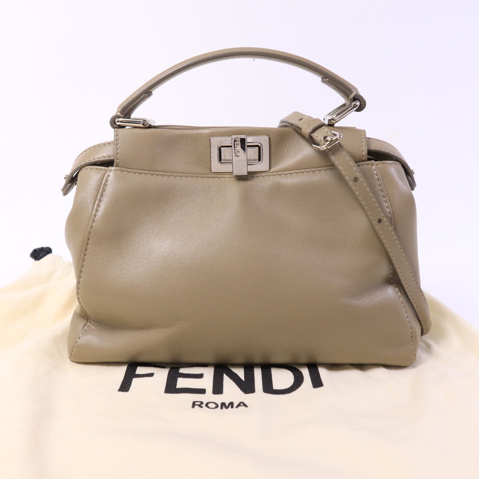 FENDI 牛皮皮革Peekaboo Mini手挽肩背兩用袋