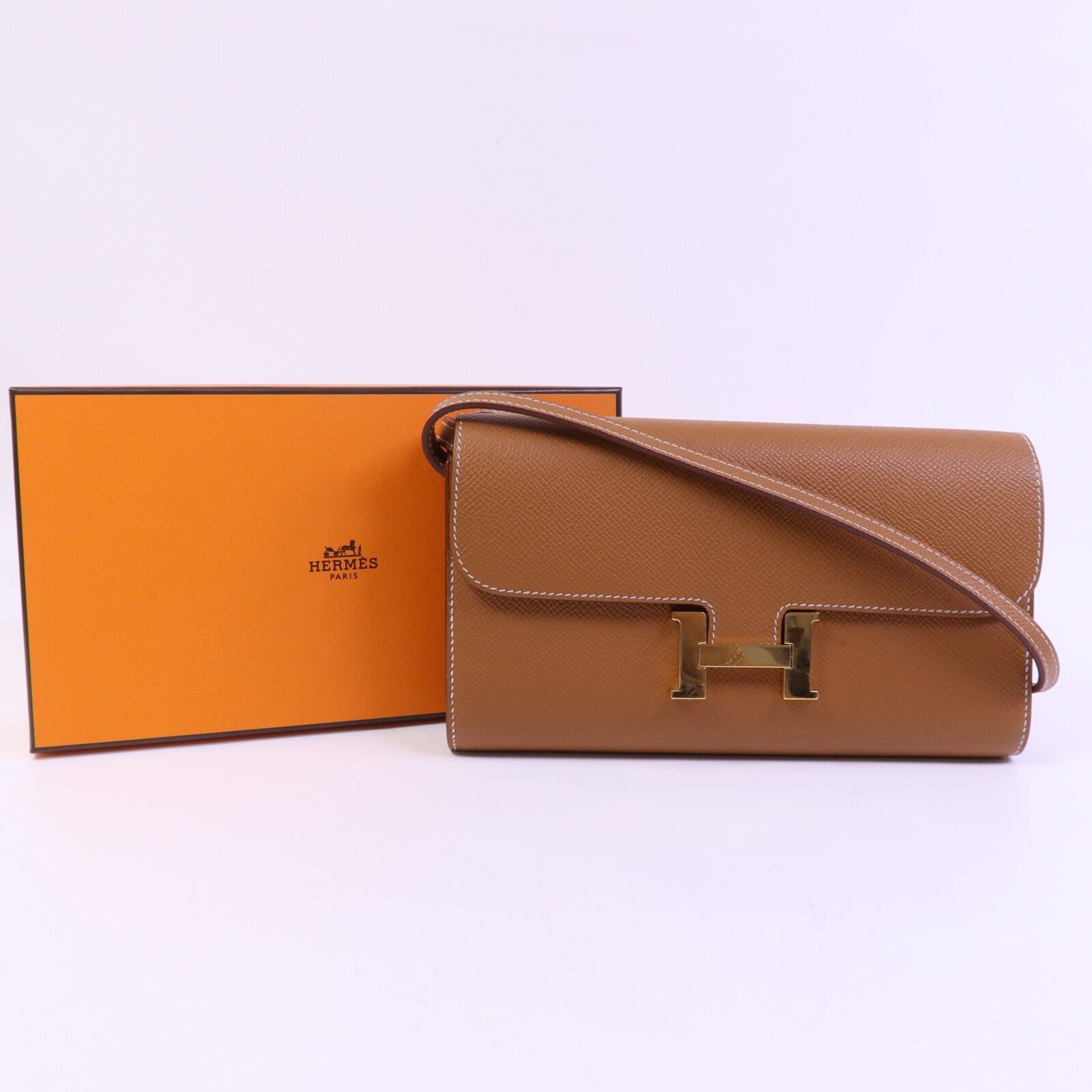 HERMES Epsom皮革Constance To Go金扣肩背袋Gold