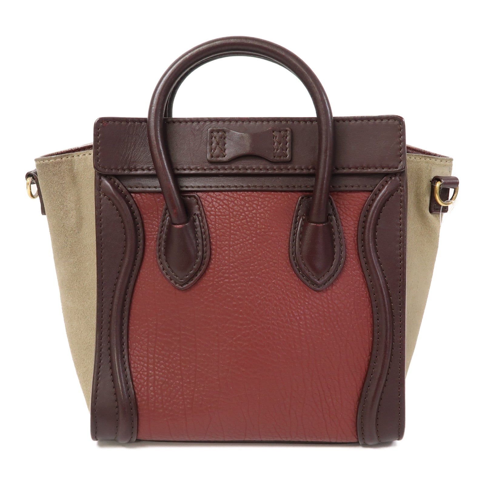 CELINE 牛皮皮革Nano Luggage金扣手挽肩背兩用袋酒紅色