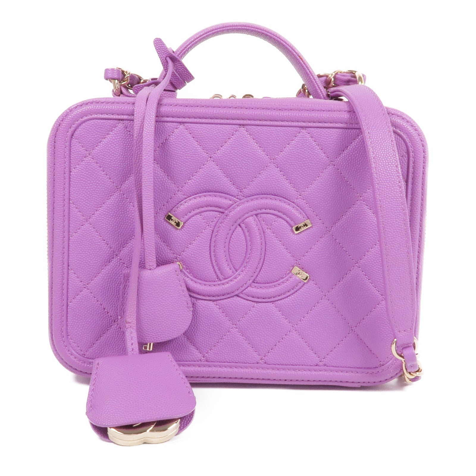 CHANEL 牛皮皮革Vanity Case金扣手挽肩背兩用袋