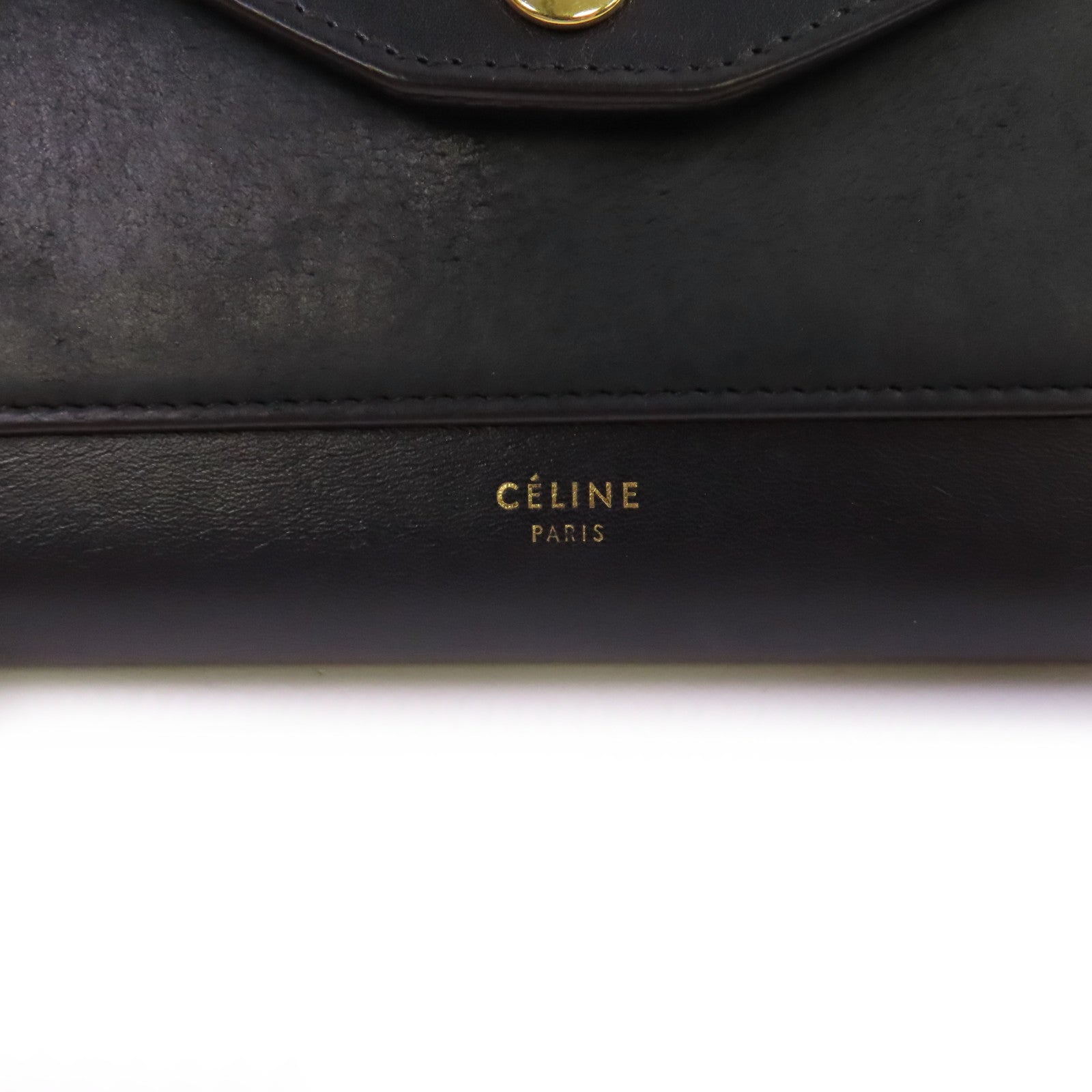 CELINE 牛皮皮革Wallet On Chain Shoulder Bag金扣鏈帶肩背袋黑色