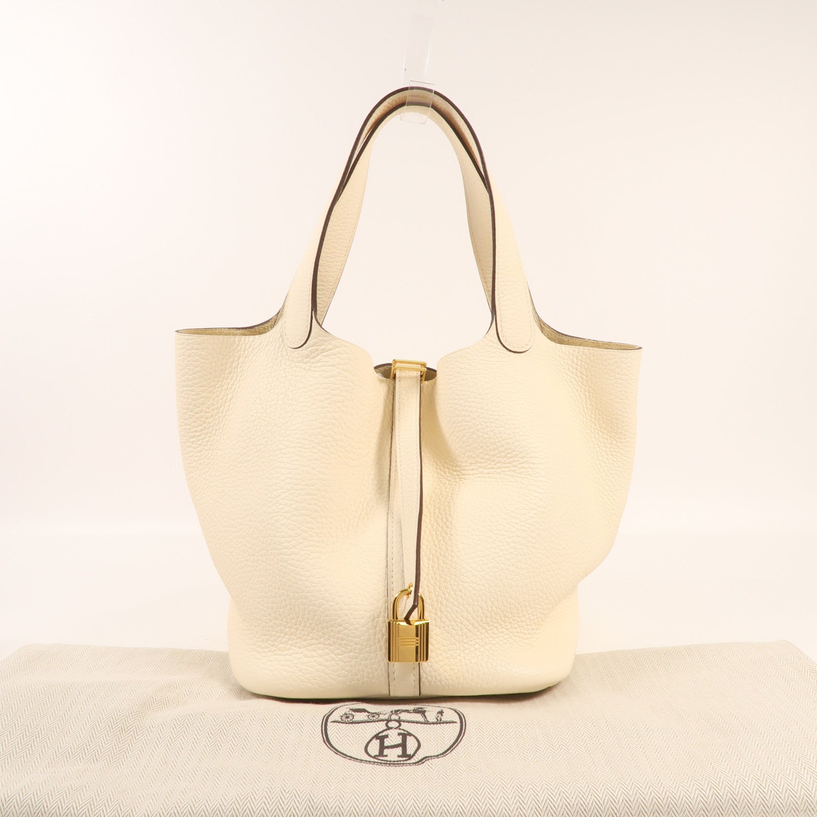 HERMES Clemence皮革Picotin MM金扣手挽袋Nata