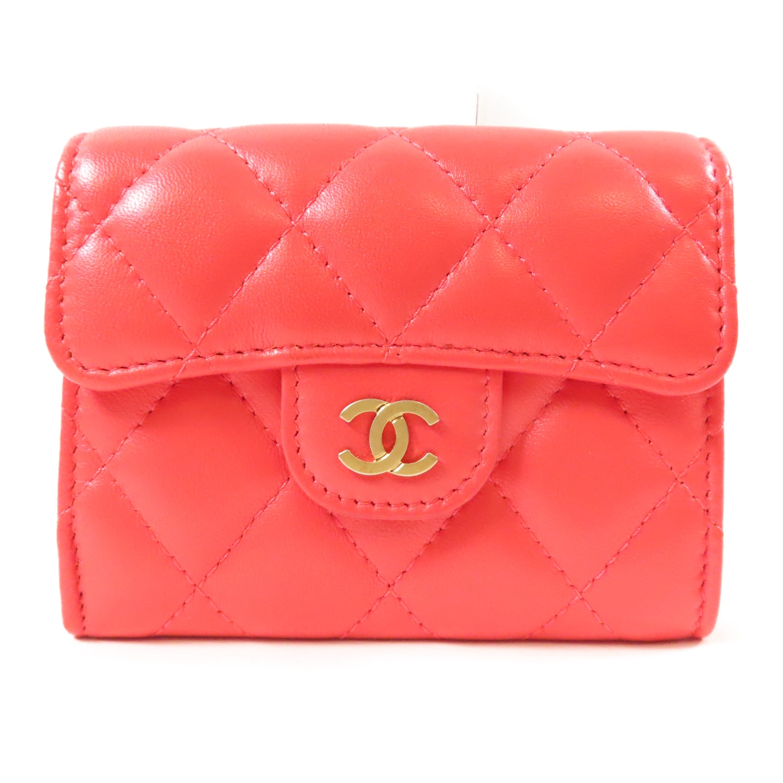 CHANEL 【激減優惠】菱格羊皮皮革Card Case金扣卡片套紅色