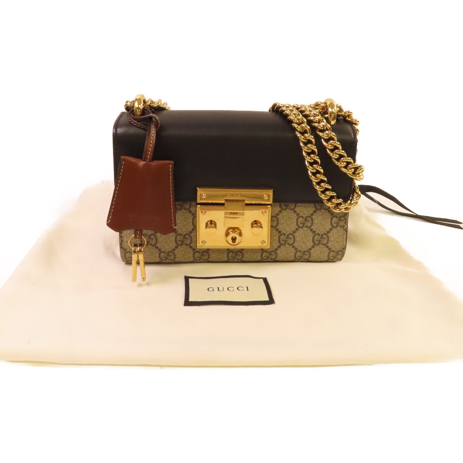 GUCCI 【激減優惠】塗層帆布Padlock GG Shoulder Bag金扣肩背袋啡色/黑色