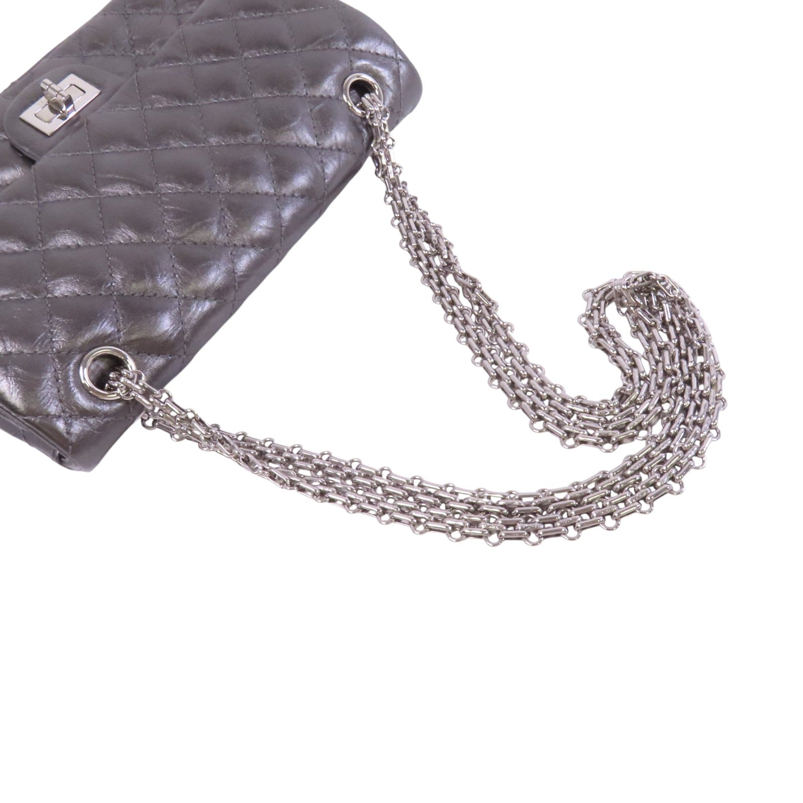 CHANEL 牛皮皮革2.55 24cm銀扣鏈帶肩背袋