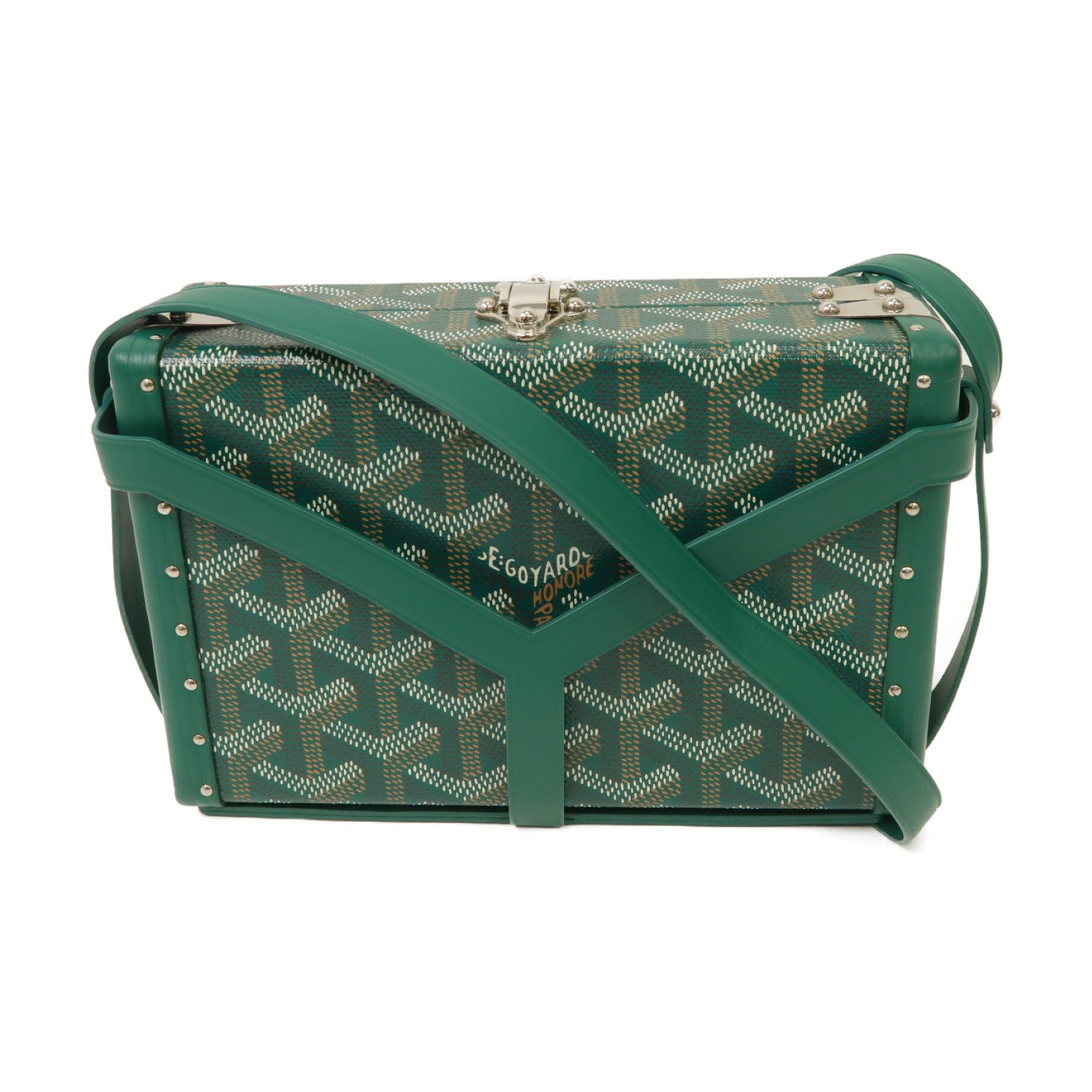GOYARD 塗層帆布/皮革Minaudiere Trunk Bag銀扣肩背袋/手拿包綠色