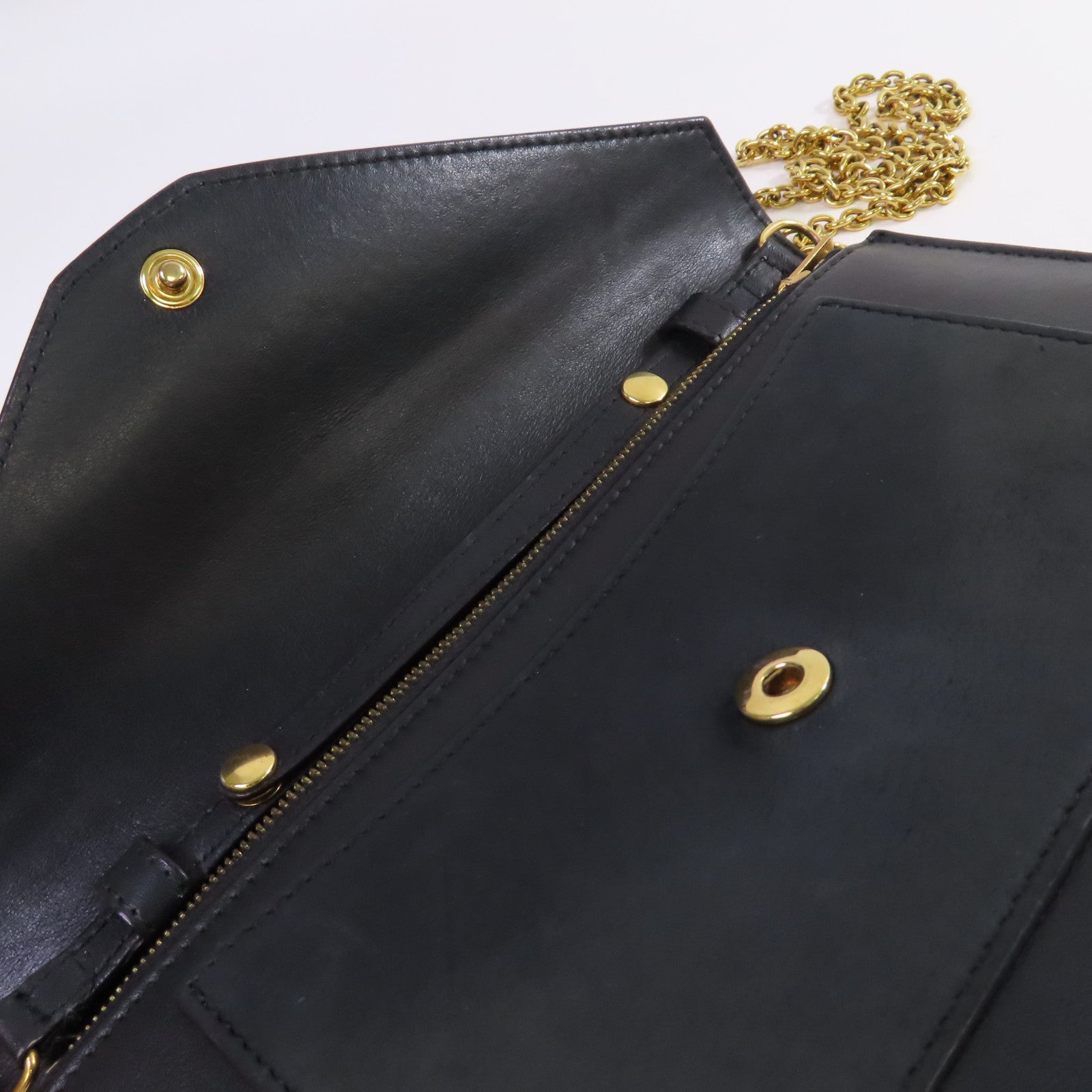 CELINE 牛皮皮革Wallet On Chain Shoulder Bag金扣鏈帶肩背袋黑色