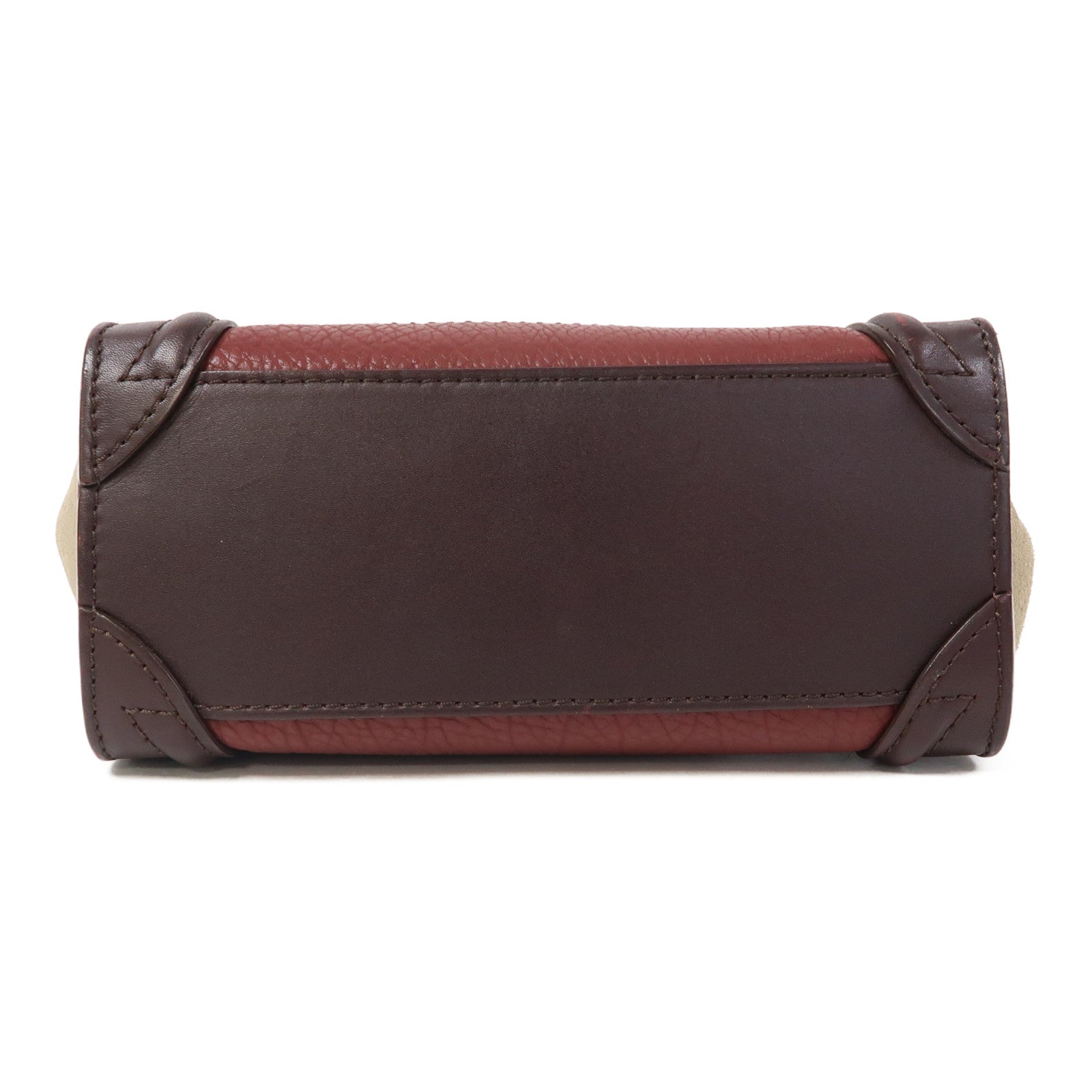 CELINE 牛皮皮革Nano Luggage金扣手挽肩背兩用袋酒紅色