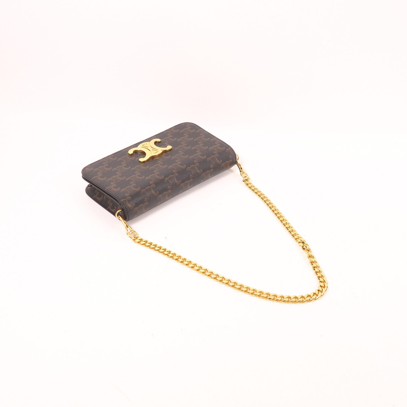 CELINE 塗層帆布Triomphe Mulipochette金扣肩背袋