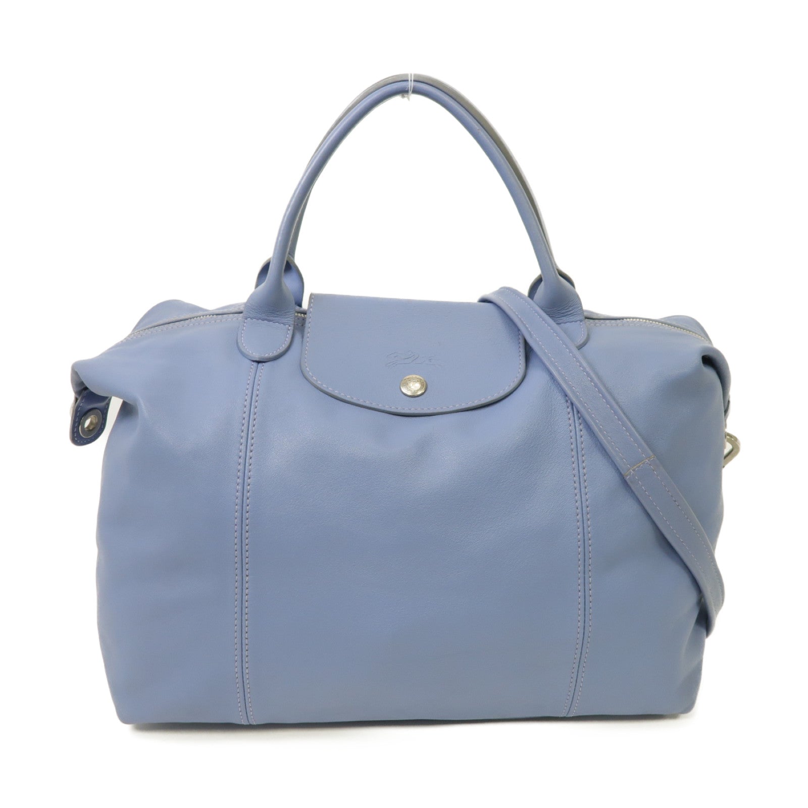 Longchamp 牛皮皮革2way Shoulder Bag銀扣手挽肩背兩用袋藍色