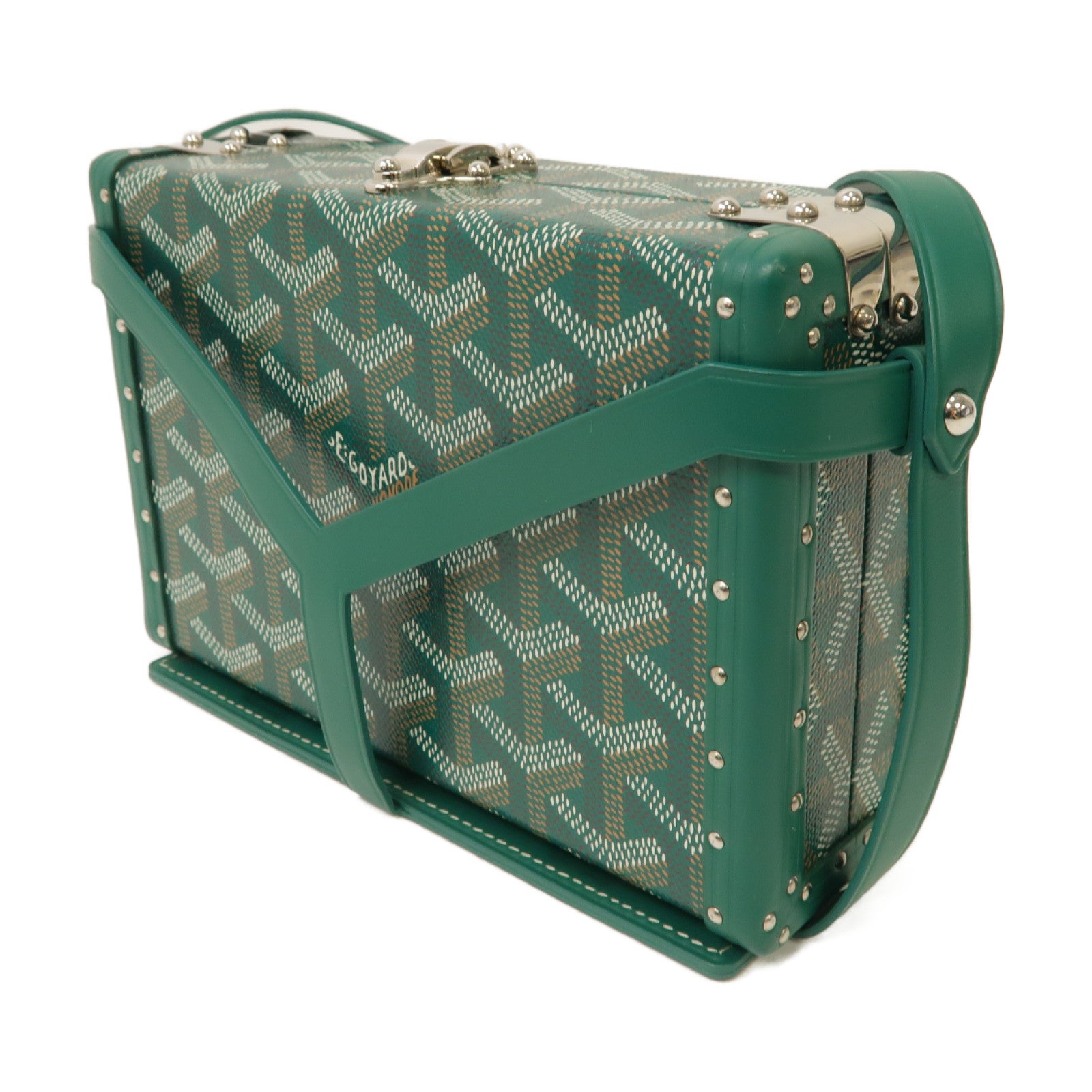 GOYARD 塗層帆布/皮革Minaudiere Trunk Bag銀扣肩背袋/手拿包綠色