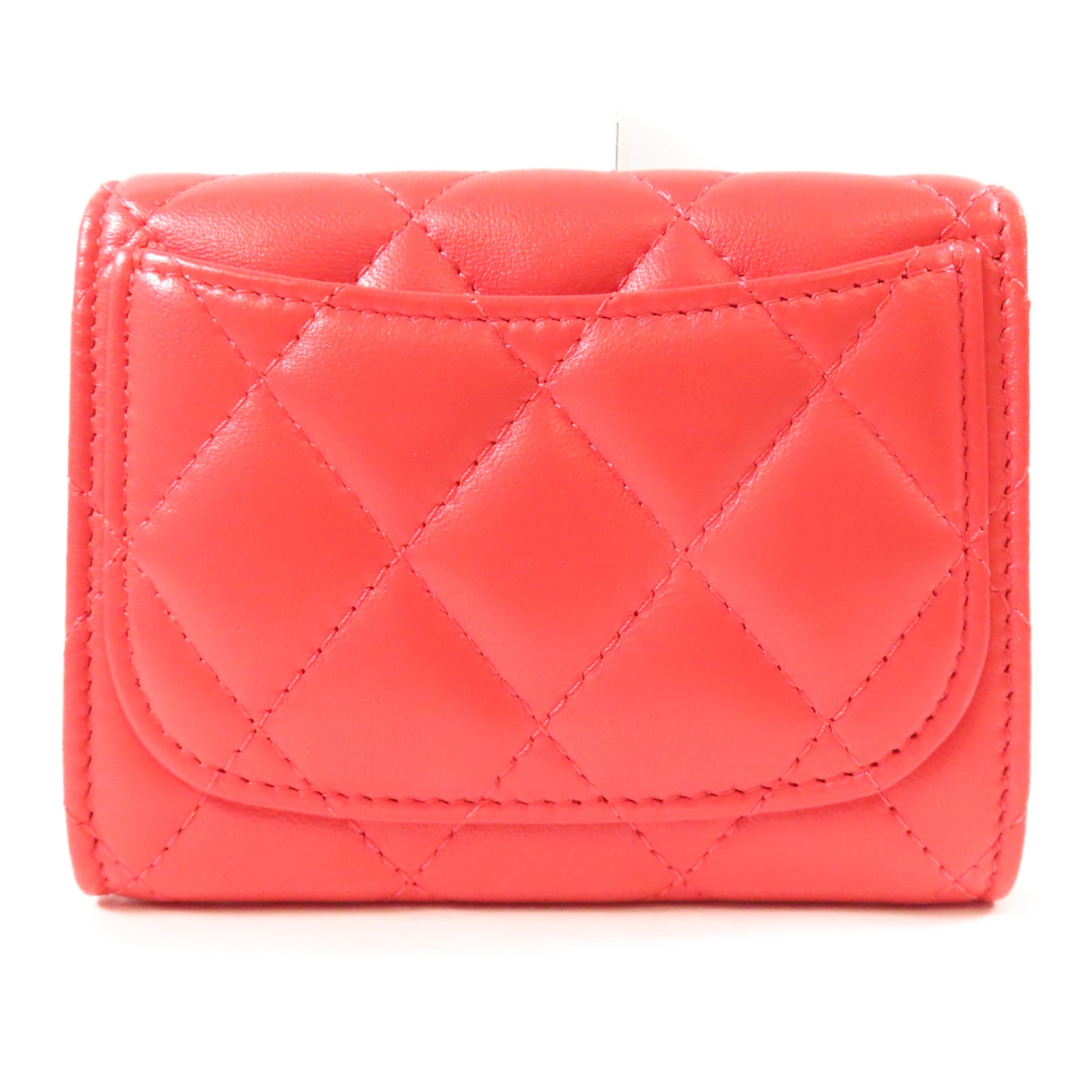 CHANEL 【激減優惠】菱格羊皮皮革Card Case金扣卡片套紅色
