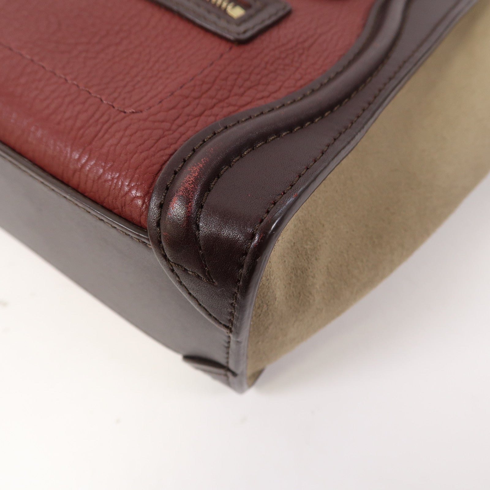 CELINE 牛皮皮革Nano Luggage金扣手挽肩背兩用袋酒紅色
