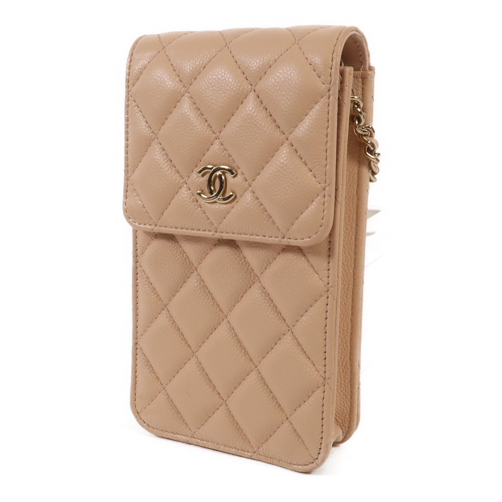 CHANEL 牛皮皮革Phone Bag金扣鏈帶肩背袋