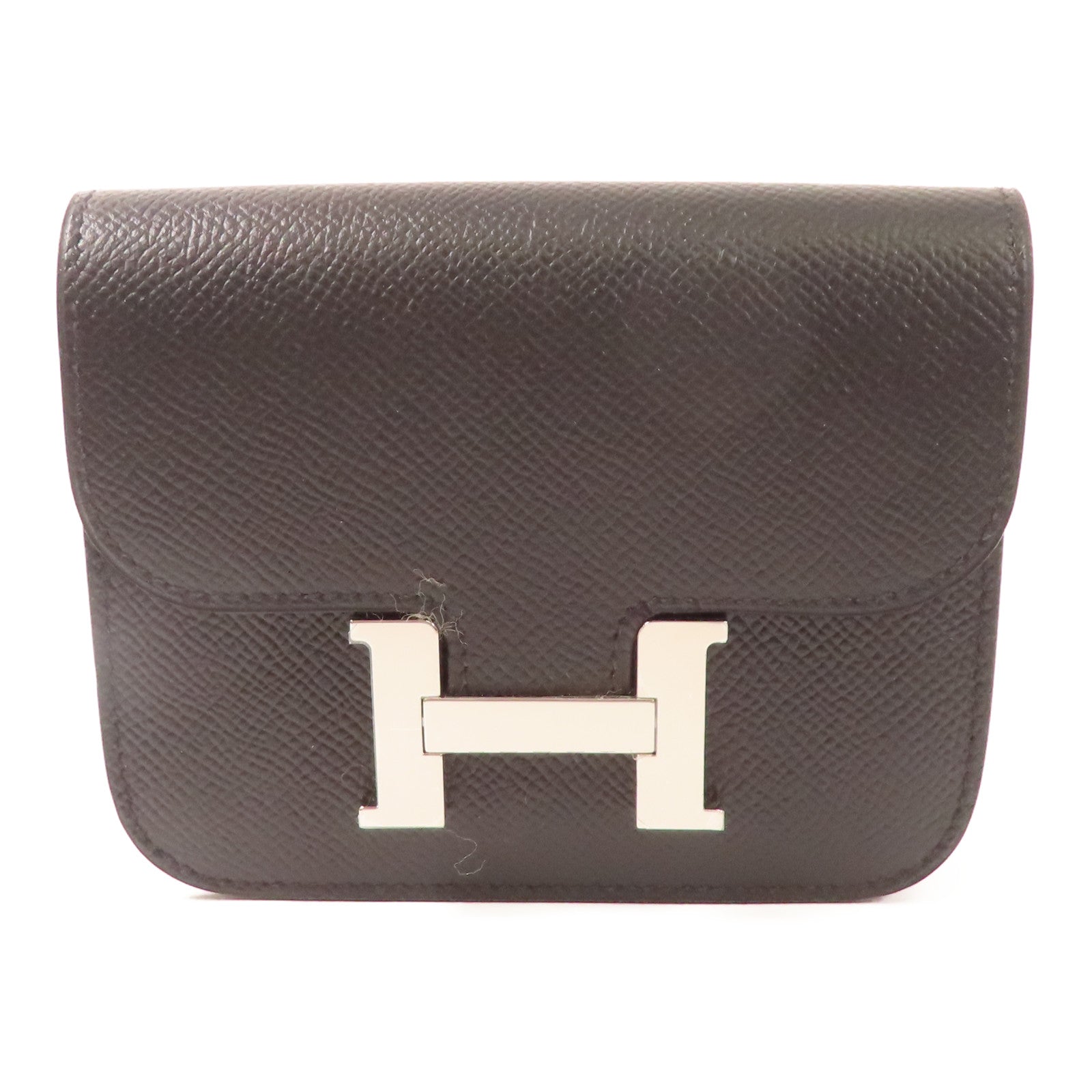 HERMES Epsom皮革Constance Slim Wallety銀扣錢包Noir