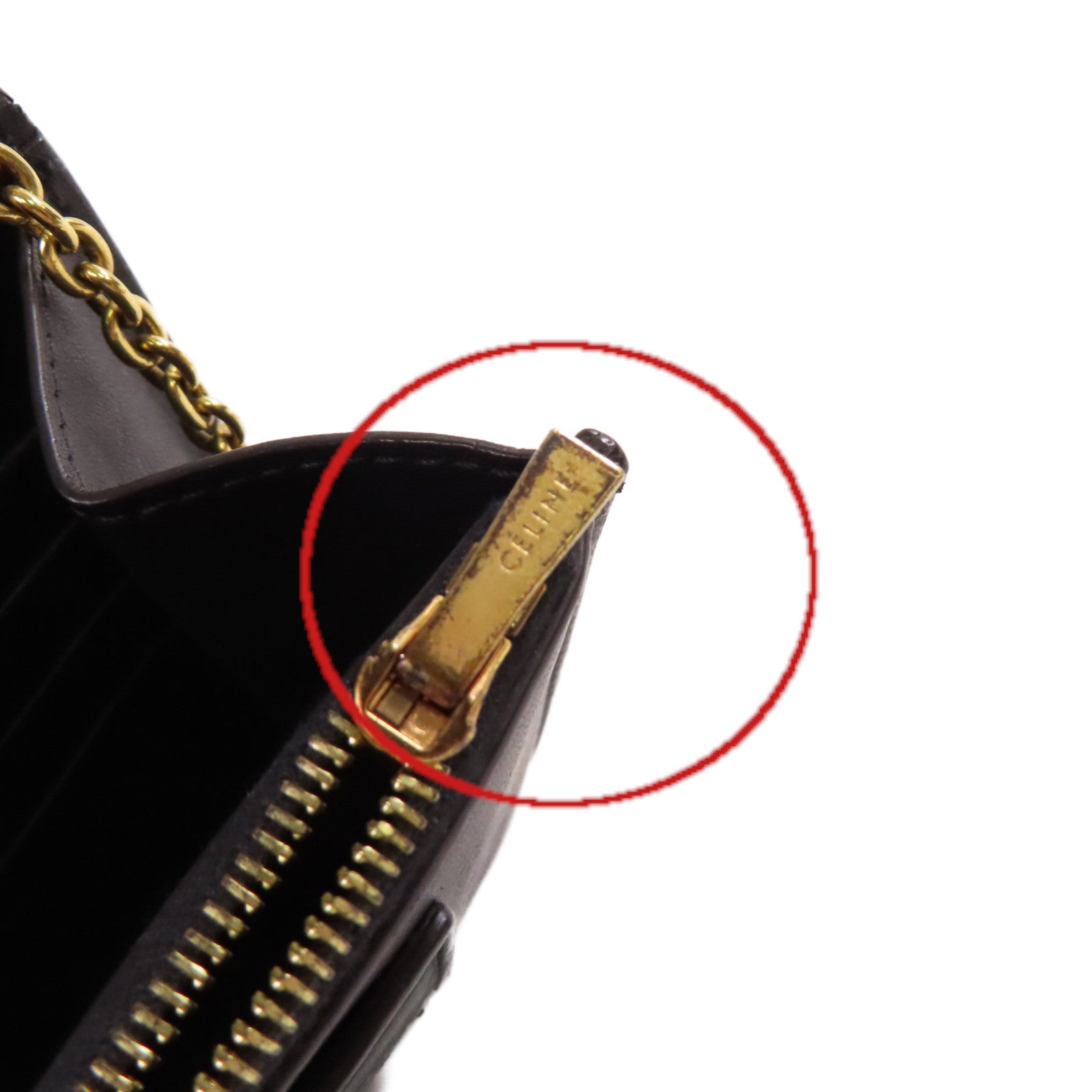 CELINE 牛皮皮革Wallet On Chain Shoulder Bag金扣鏈帶肩背袋黑色