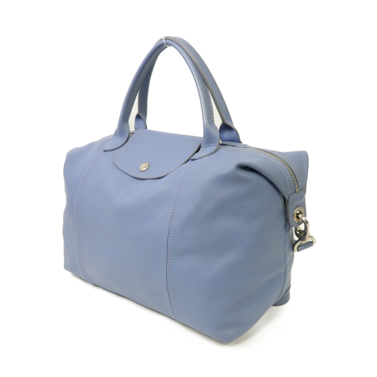 Longchamp 牛皮皮革2way Shoulder Bag銀扣手挽肩背兩用袋藍色