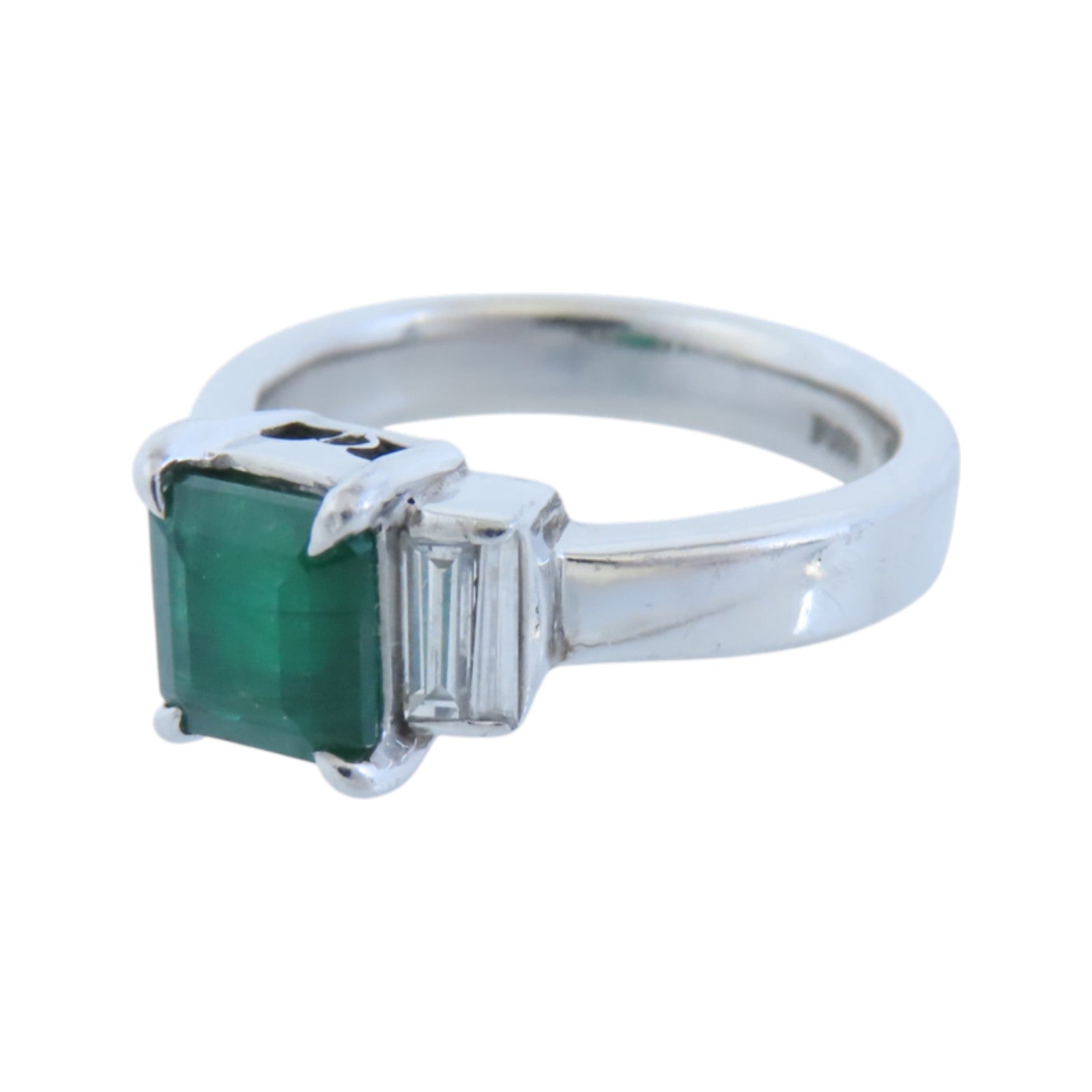JEWELRY 【激減優惠】PT900鉑金Emerald Diamond Ring綠寶石/鑽石戒指US#6