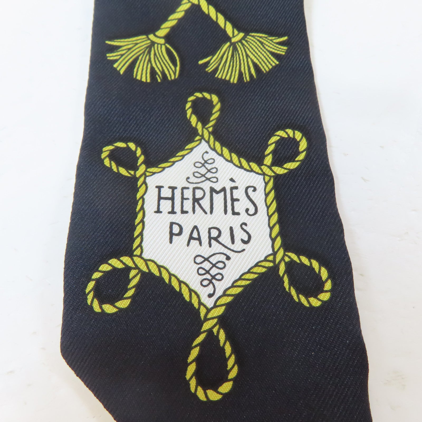 HERMES 絲質Twilly絲巾黑色/白色/黃色