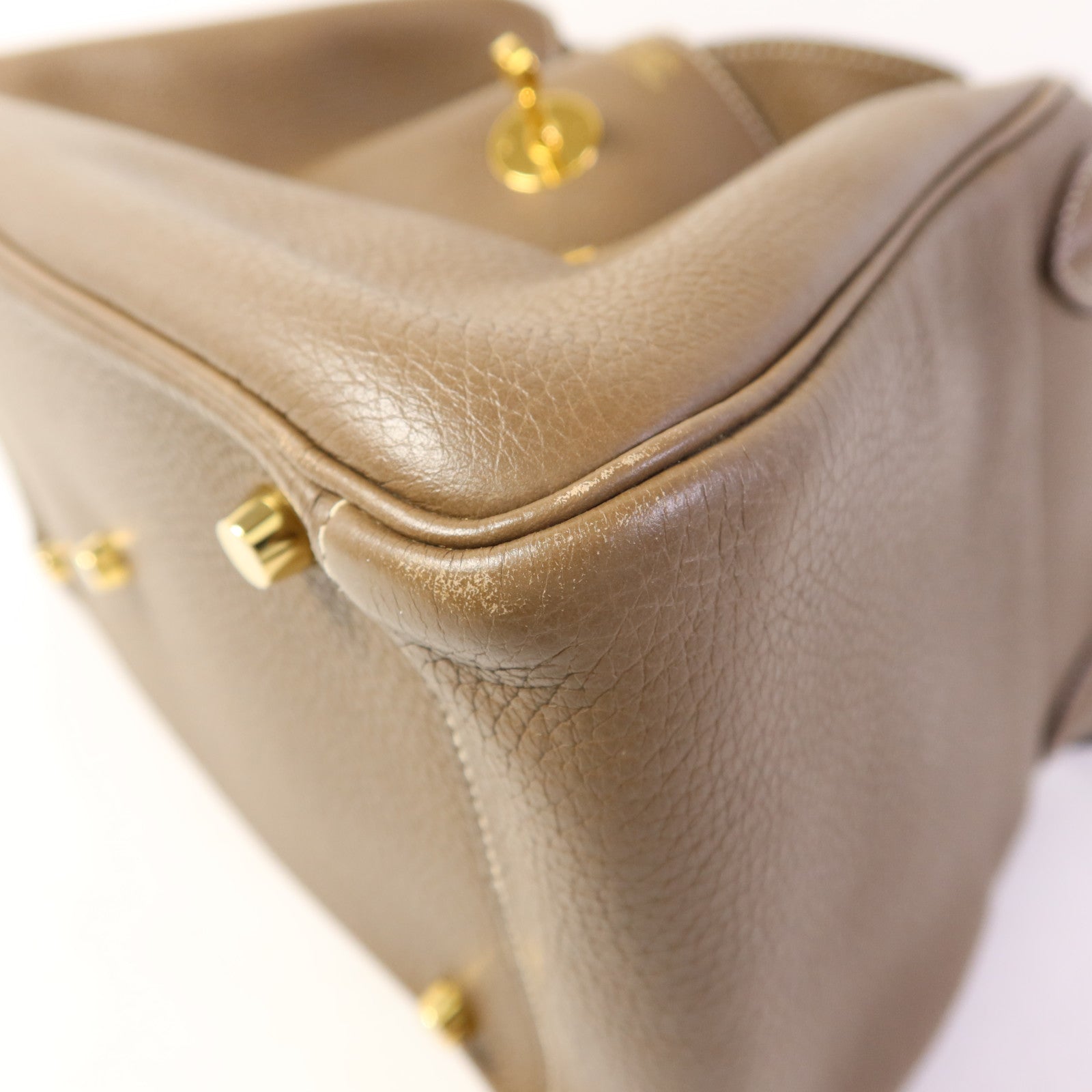 HERMES 【激減優惠】Clemence皮革Lindy 30金扣手挽肩背兩用袋Etoupe