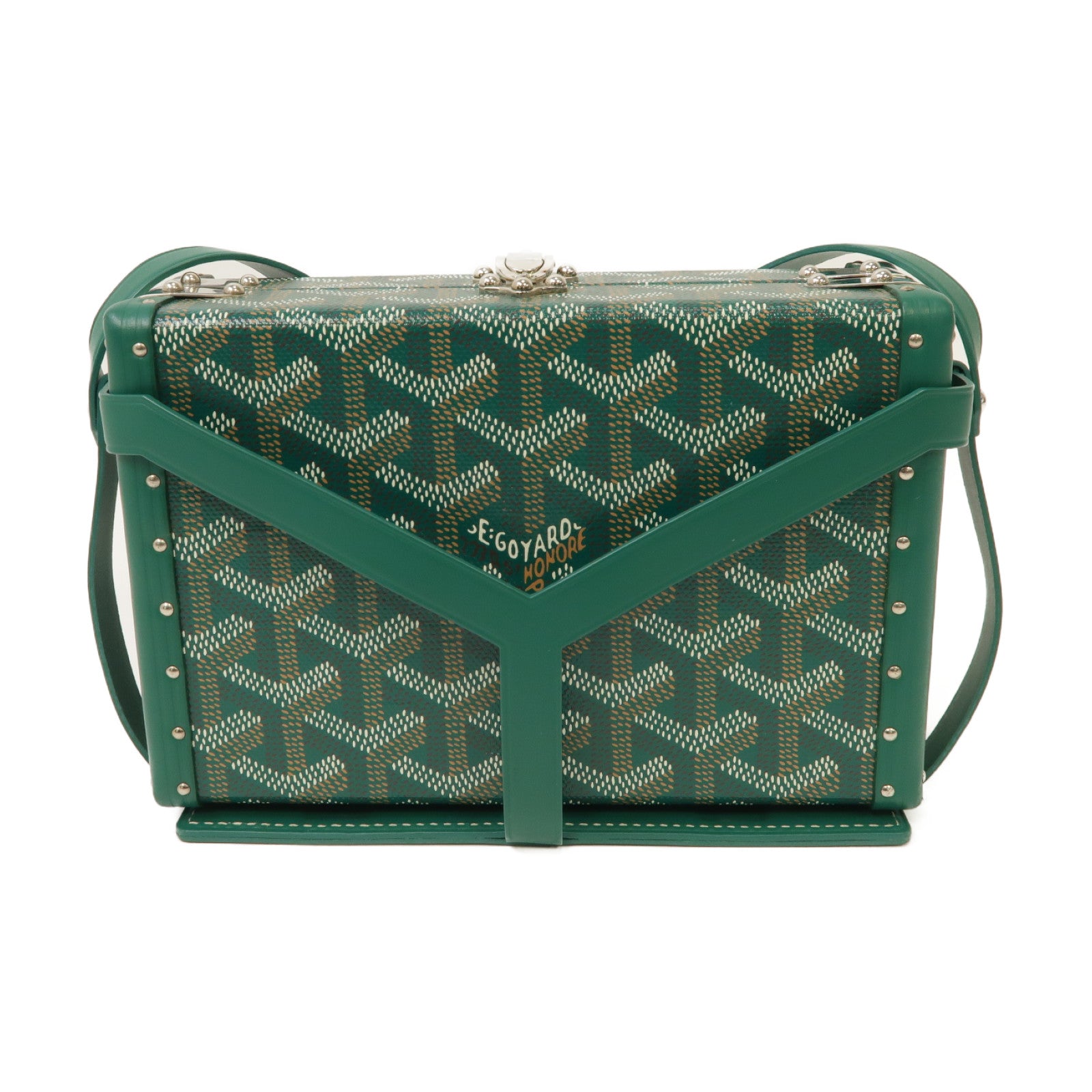 GOYARD 塗層帆布/皮革Minaudiere Trunk Bag銀扣肩背袋/手拿包綠色