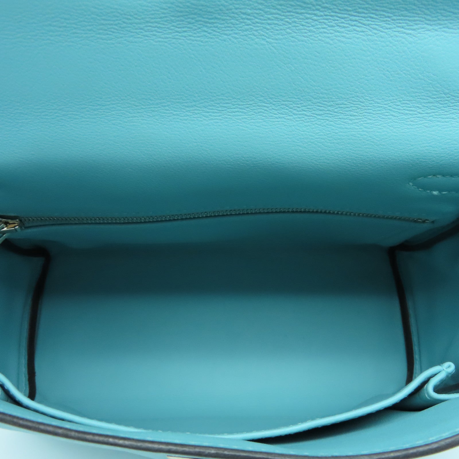 HERMES Swift Leather Kelly 25 SOP Silver Buckle Handle Bag Bleu Atoll Light Blue
