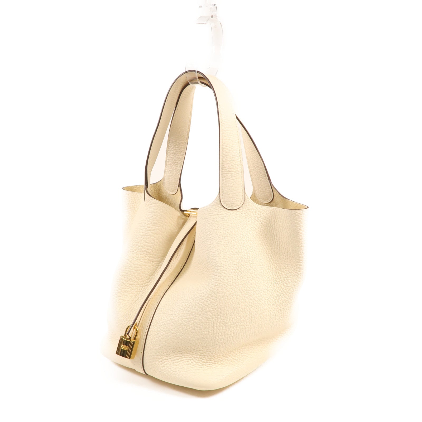 HERMES Clemence皮革Picotin MM金扣手挽袋Nata