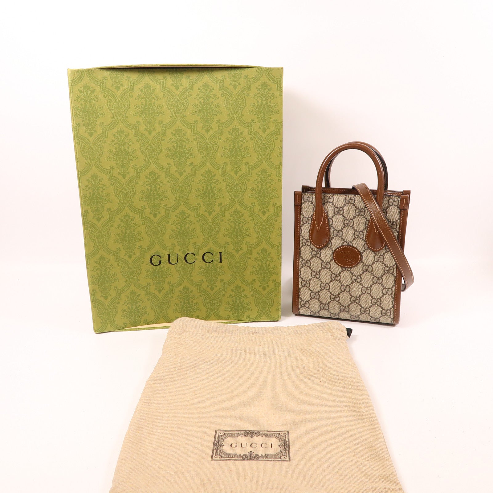 GUCCI 塗層帆布Mini Tote Bag With Interlocking G金扣手挽肩背兩用袋