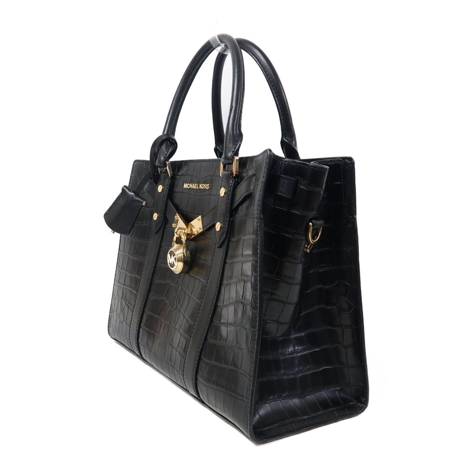 Michael Kors 壓紋皮革Nouveau Hamilton Large金扣手挽肩背兩用袋黑色