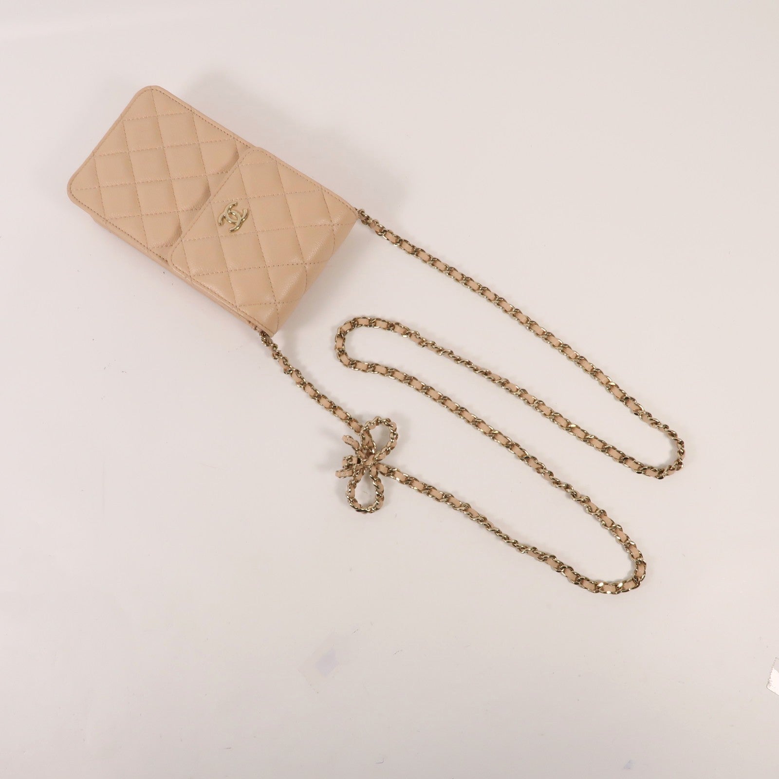 CHANEL 牛皮皮革Phone Bag金扣鏈帶肩背袋