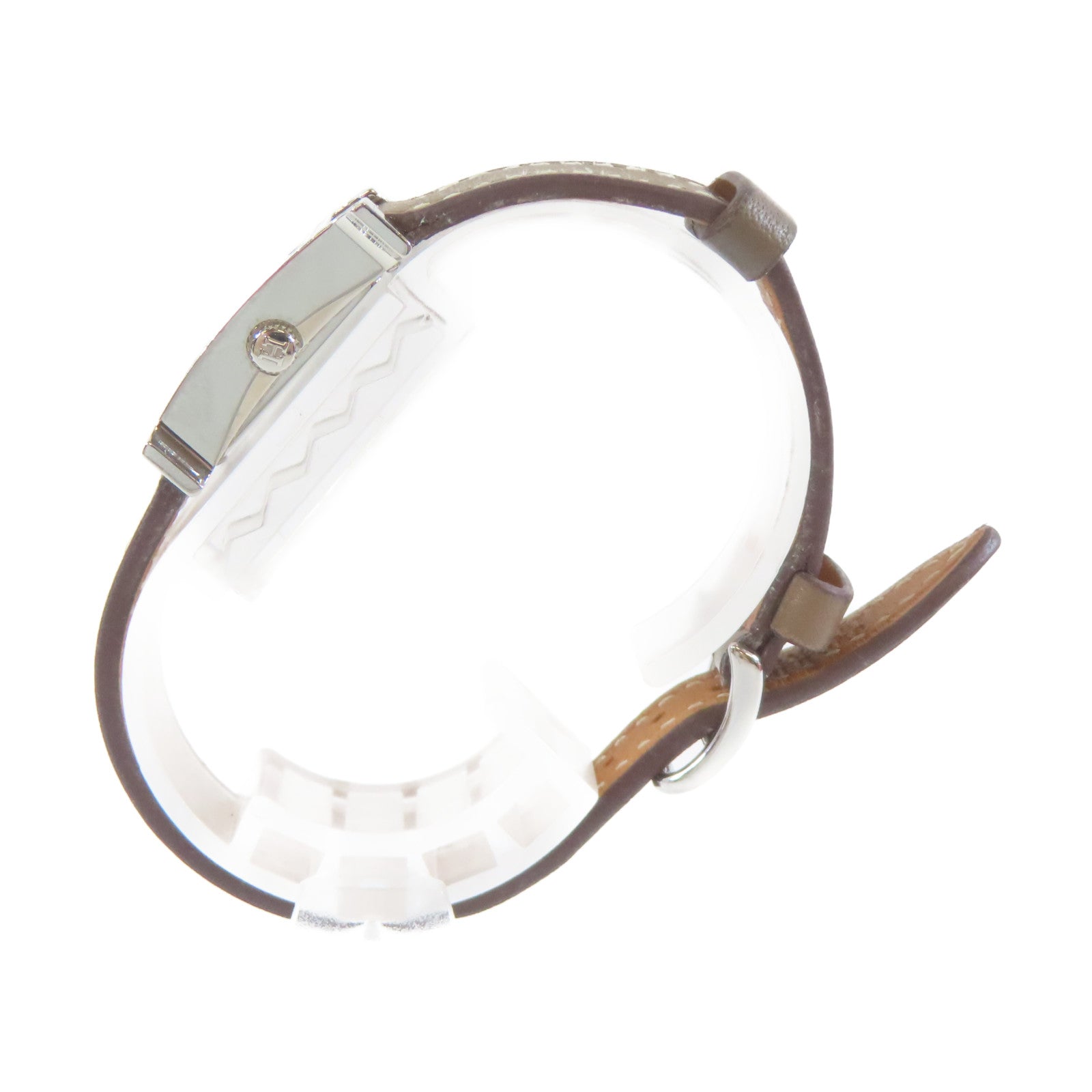 HERMES 不鏽鋼/皮革帯H Watch Diamond石英機芯手錶啡色