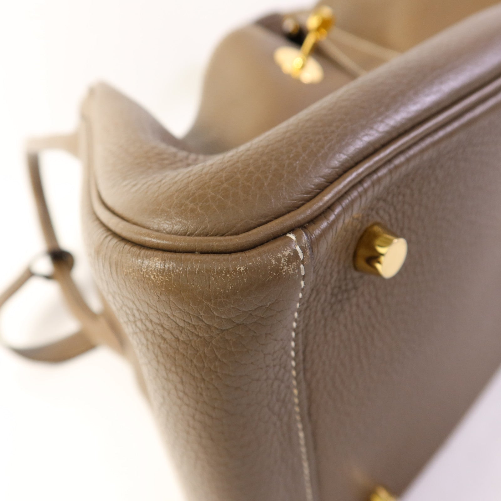 HERMES Clemence皮革Lindy 30金扣手挽肩背兩用袋Etoupe