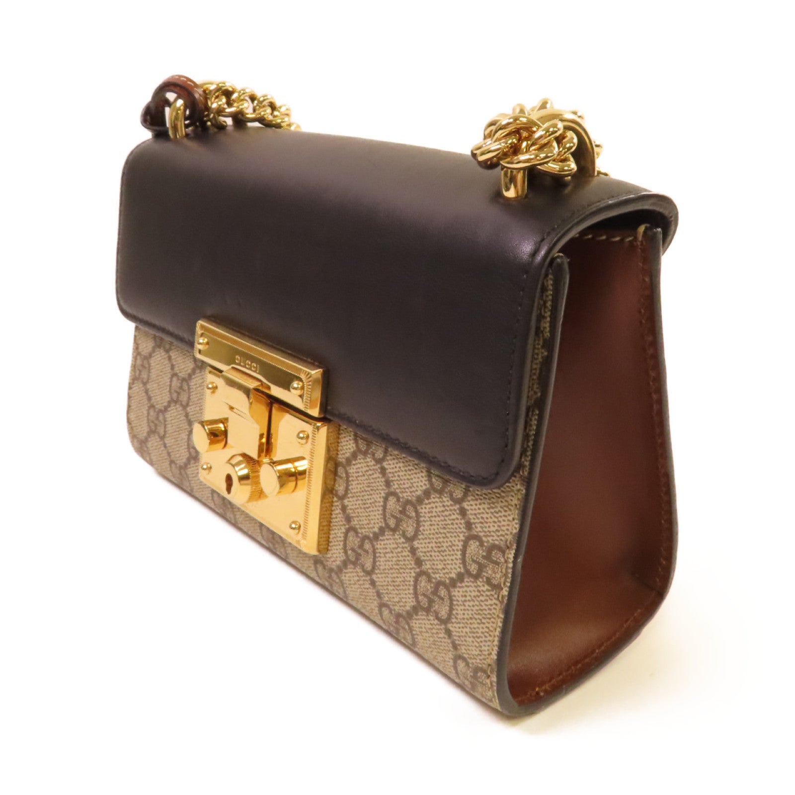 GUCCI 【激減優惠】塗層帆布Padlock GG Shoulder Bag金扣肩背袋啡色/黑色