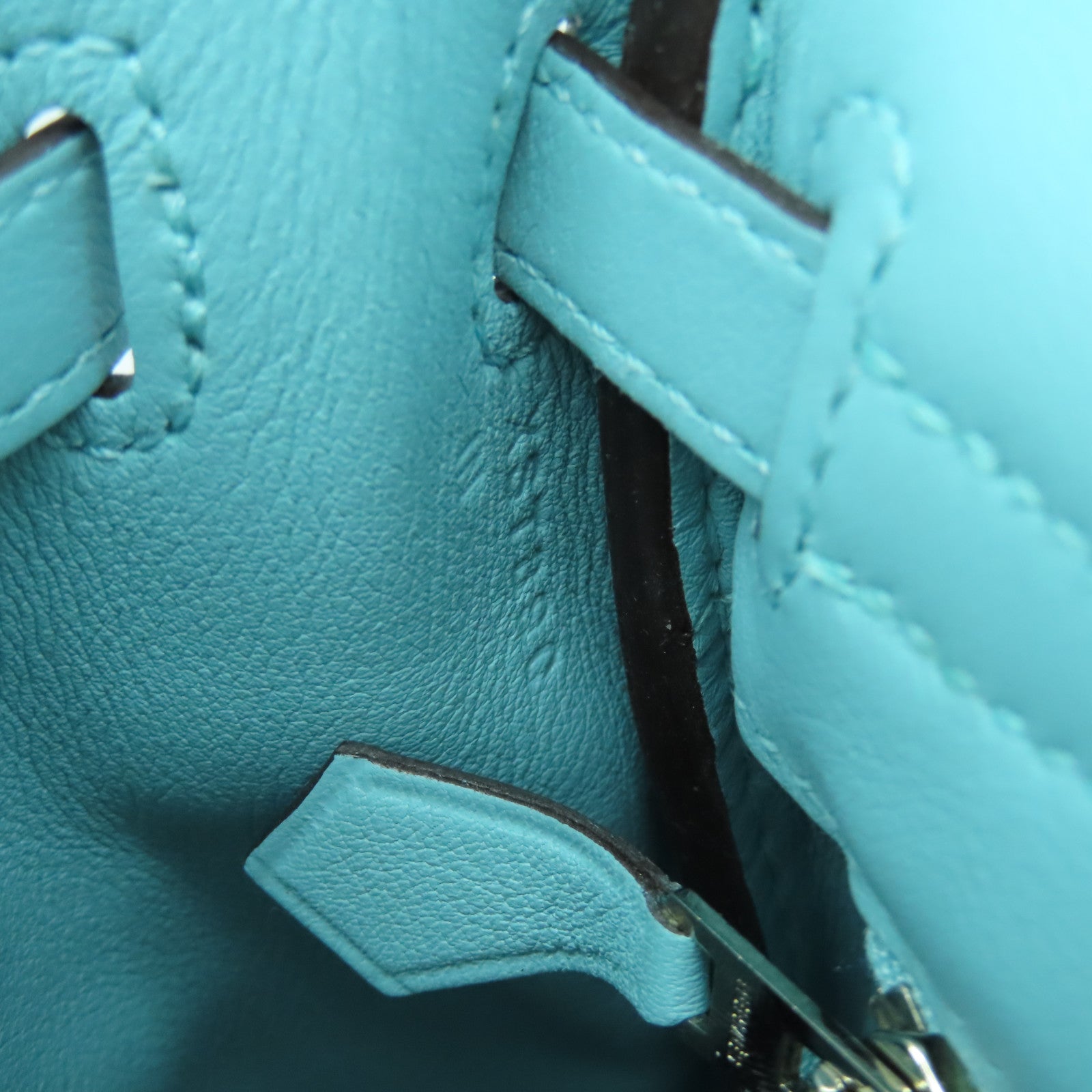 HERMES Swift Leather Kelly 25 SOP Silver Buckle Handle Bag Bleu Atoll Light Blue