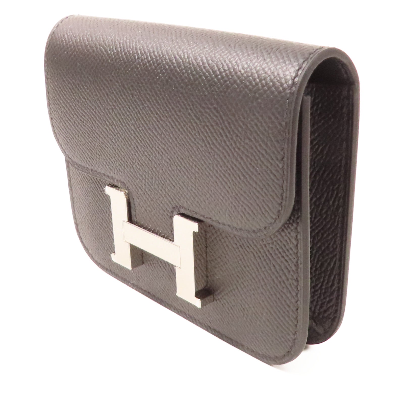 HERMES Epsom皮革Constance Slim Wallety銀扣錢包Noir