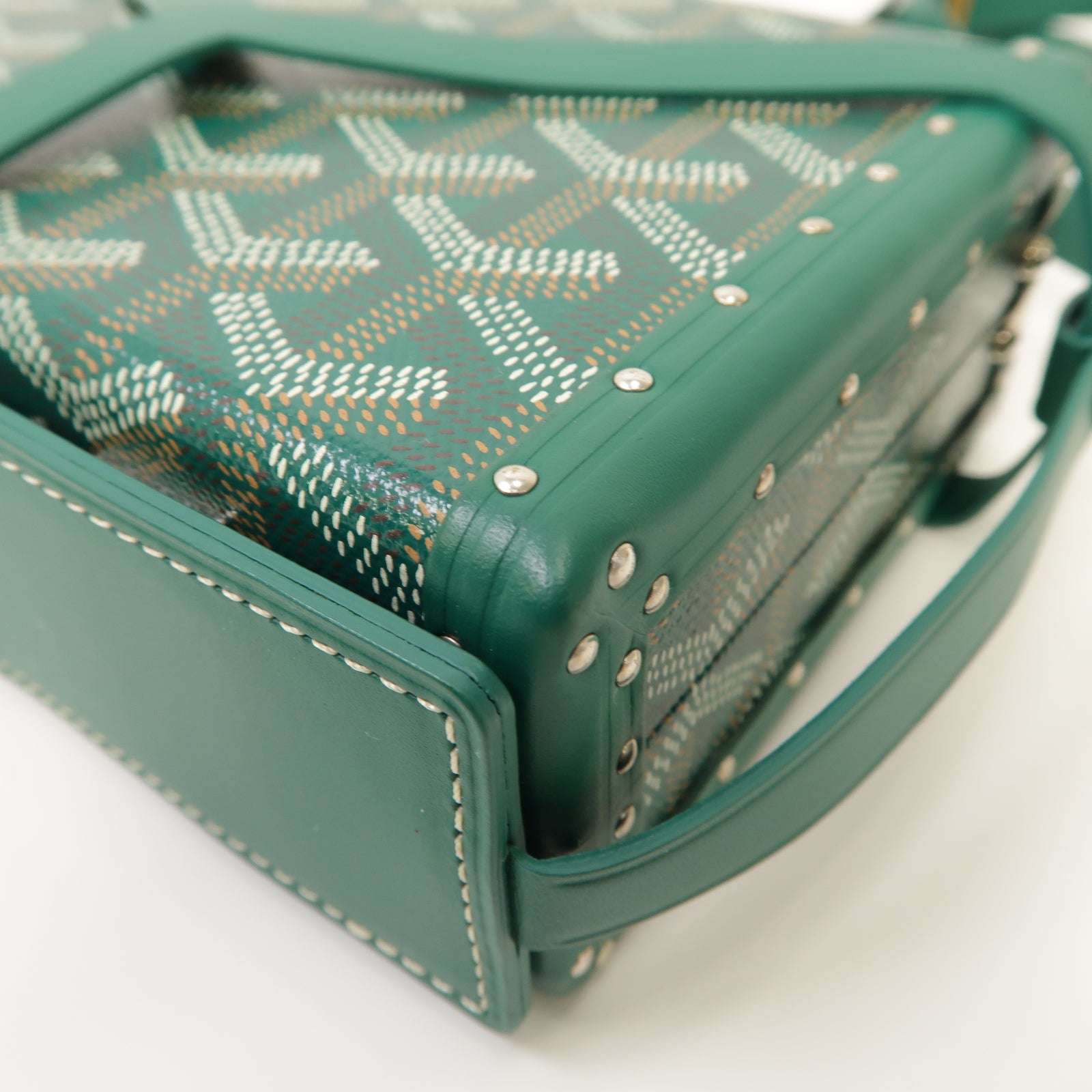 GOYARD 塗層帆布/皮革Minaudiere Trunk Bag銀扣肩背袋/手拿包綠色