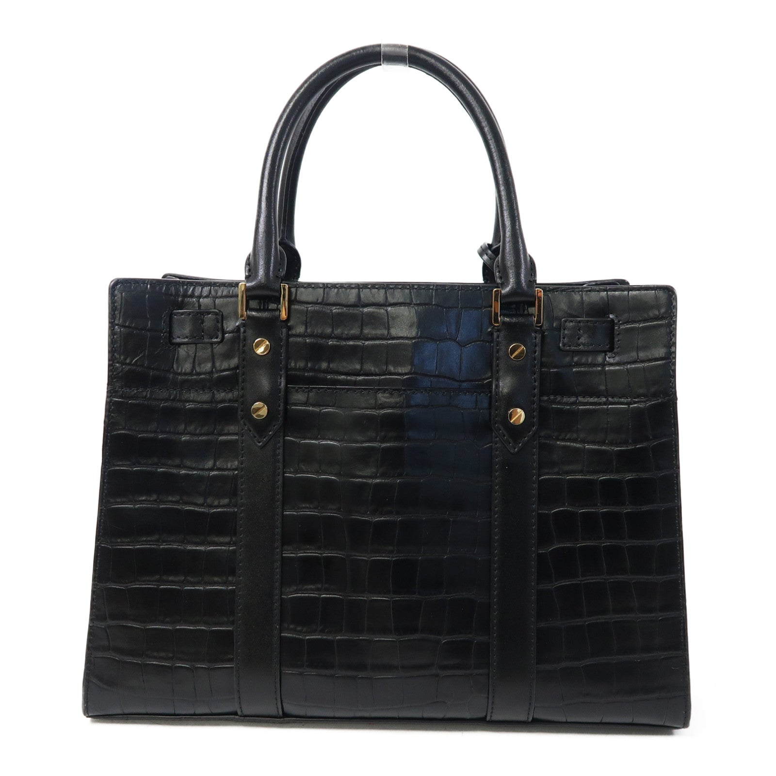 Michael Kors 壓紋皮革Nouveau Hamilton Large金扣手挽肩背兩用袋黑色