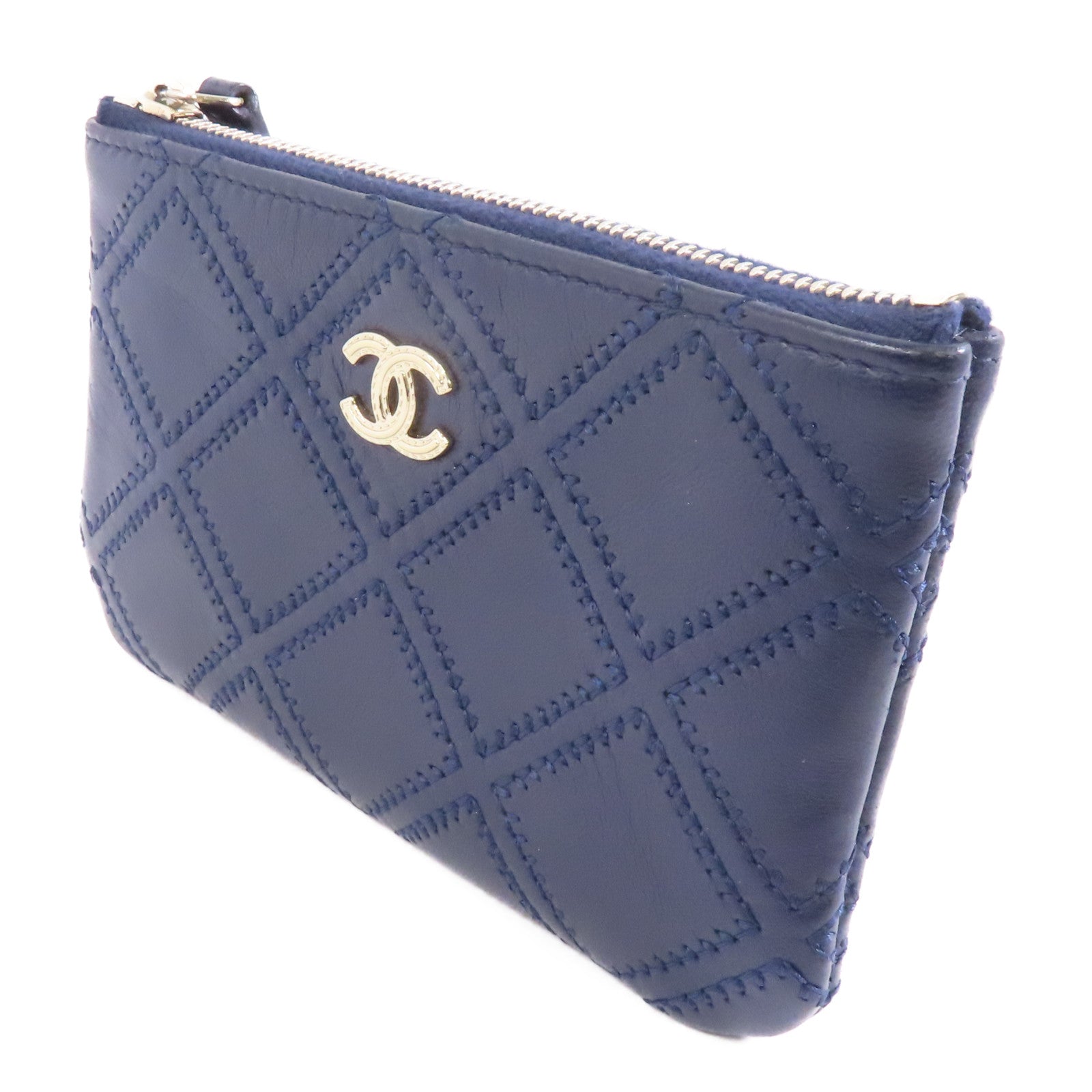 CHANEL 菱格羊皮皮革Clutch Bag金扣手拿包藍色