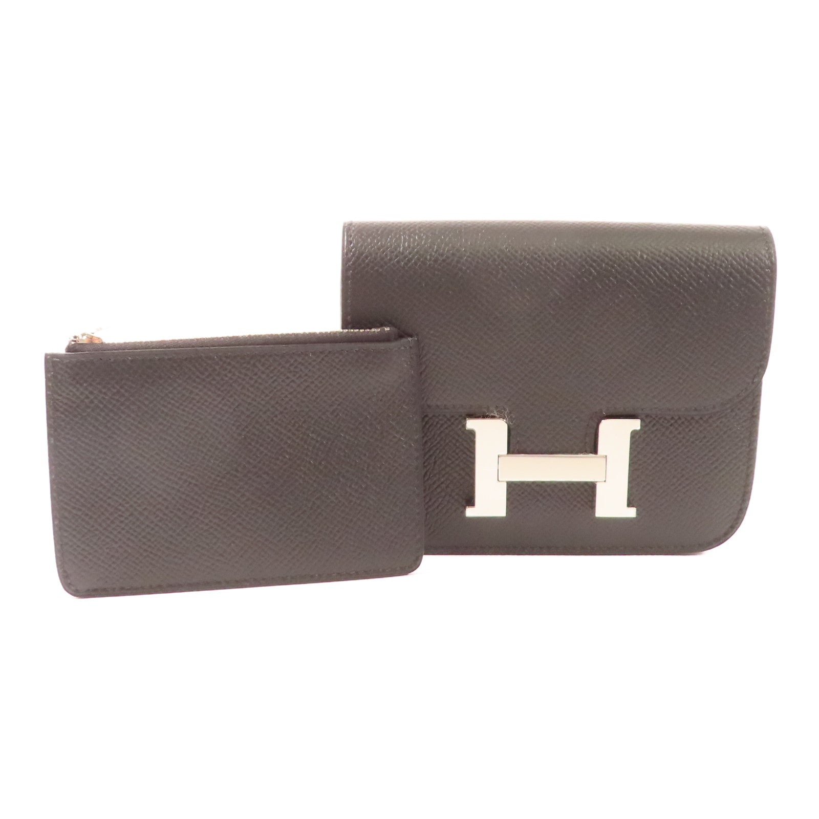 HERMES Epsom皮革Constance Slim Wallety銀扣錢包Noir