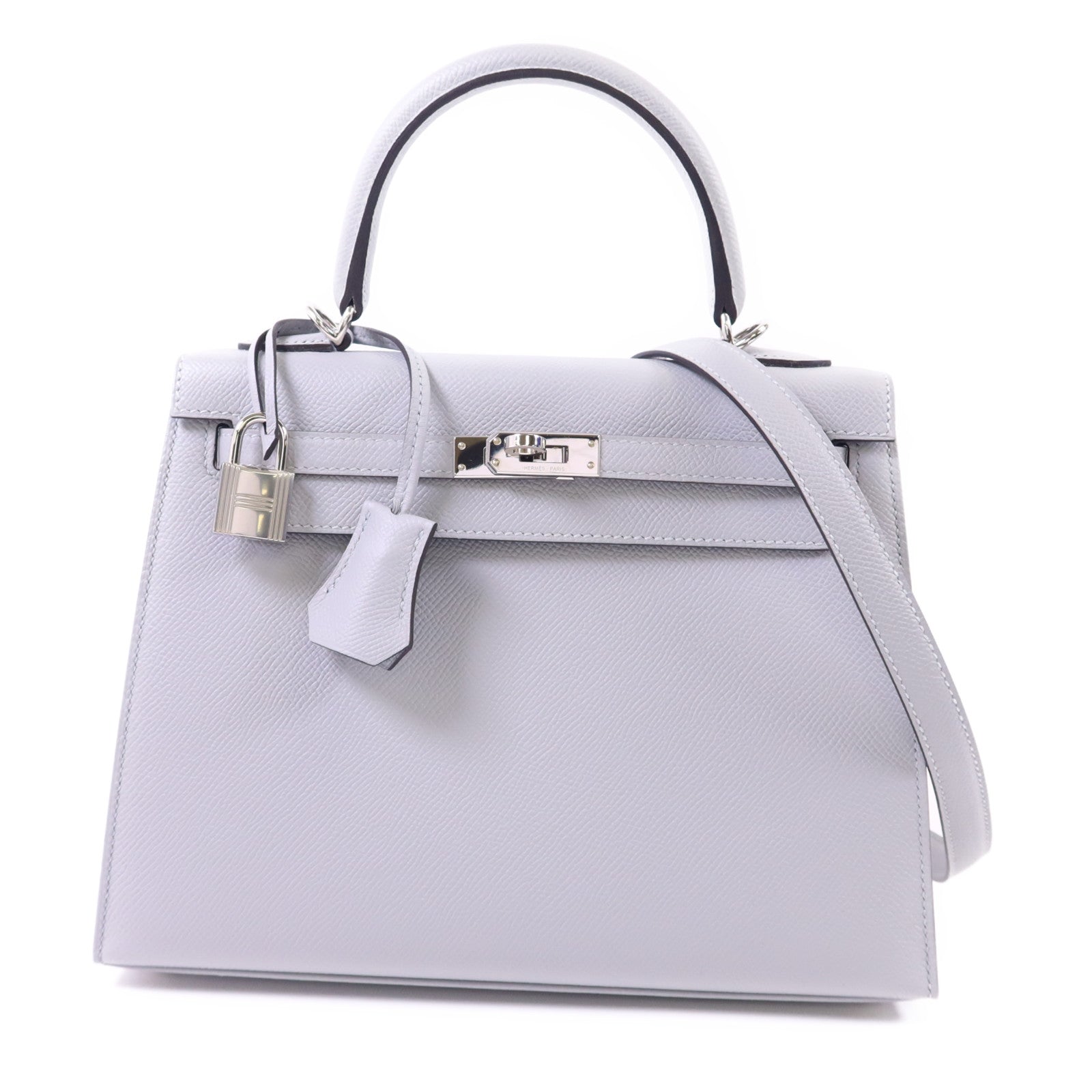 HERMES Epsom皮革Kelly 25銀扣手挽肩背兩用袋Bleu Glacier