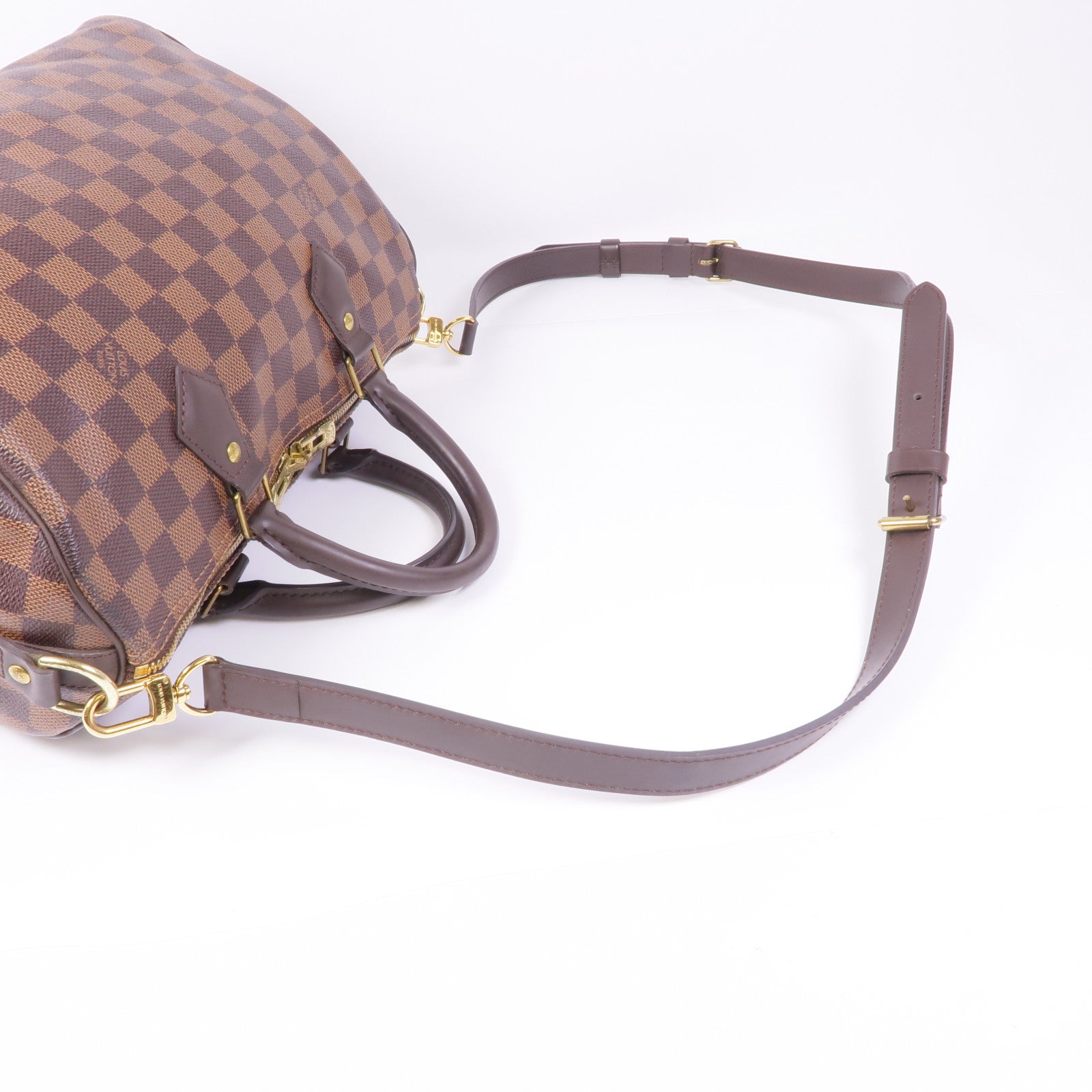 LOUIS VUITTON Damier Speedy Bandouliere 30金扣手挽肩背兩用袋棕色