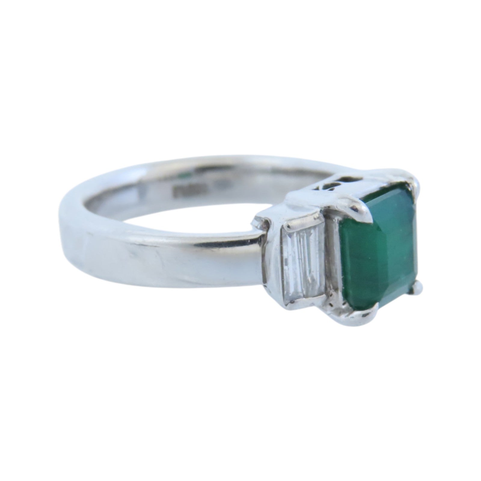 JEWELRY PT900鉑金Emerald Diamond Ring綠寶石/鑽石戒指US#6