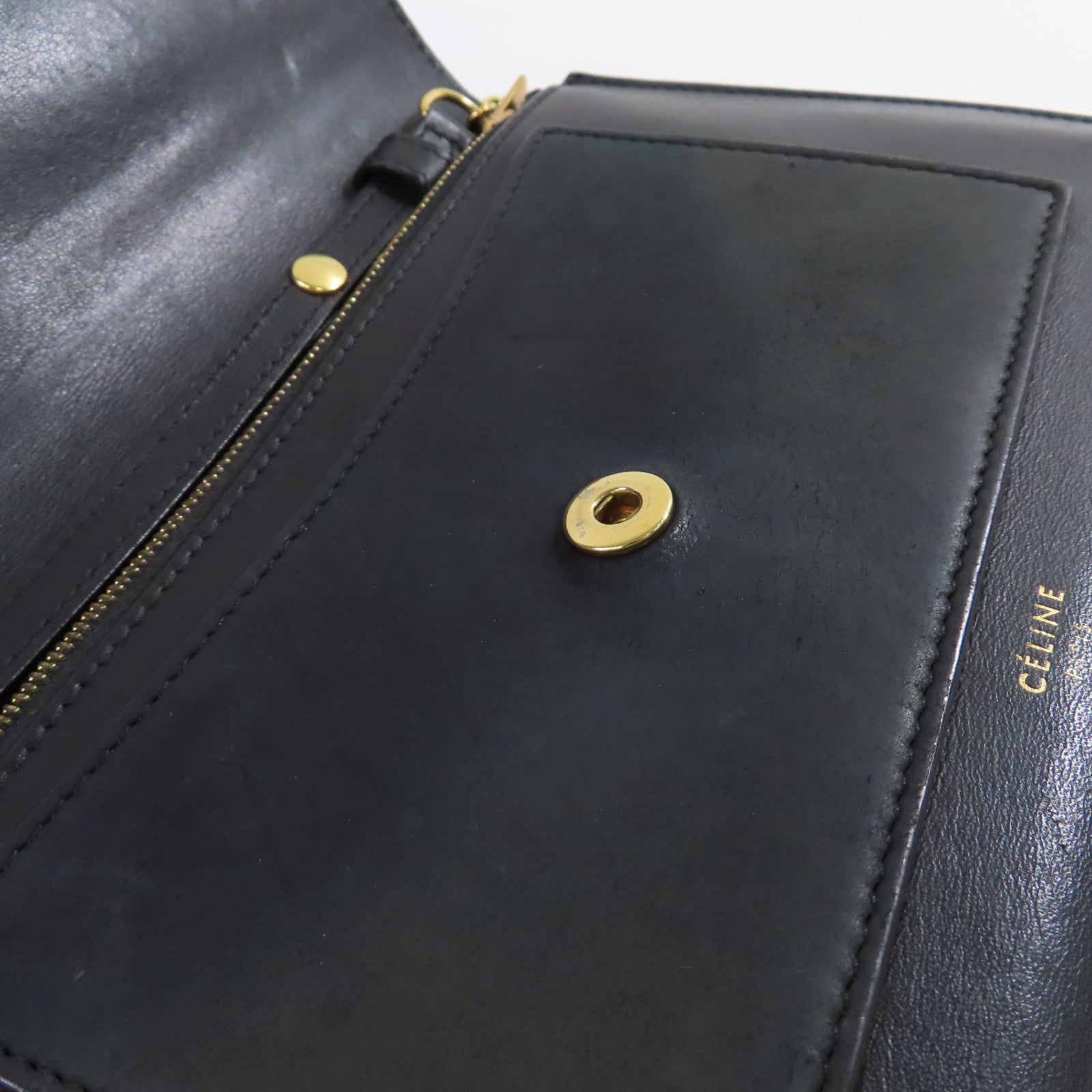 CELINE 牛皮皮革Wallet On Chain Shoulder Bag金扣鏈帶肩背袋黑色