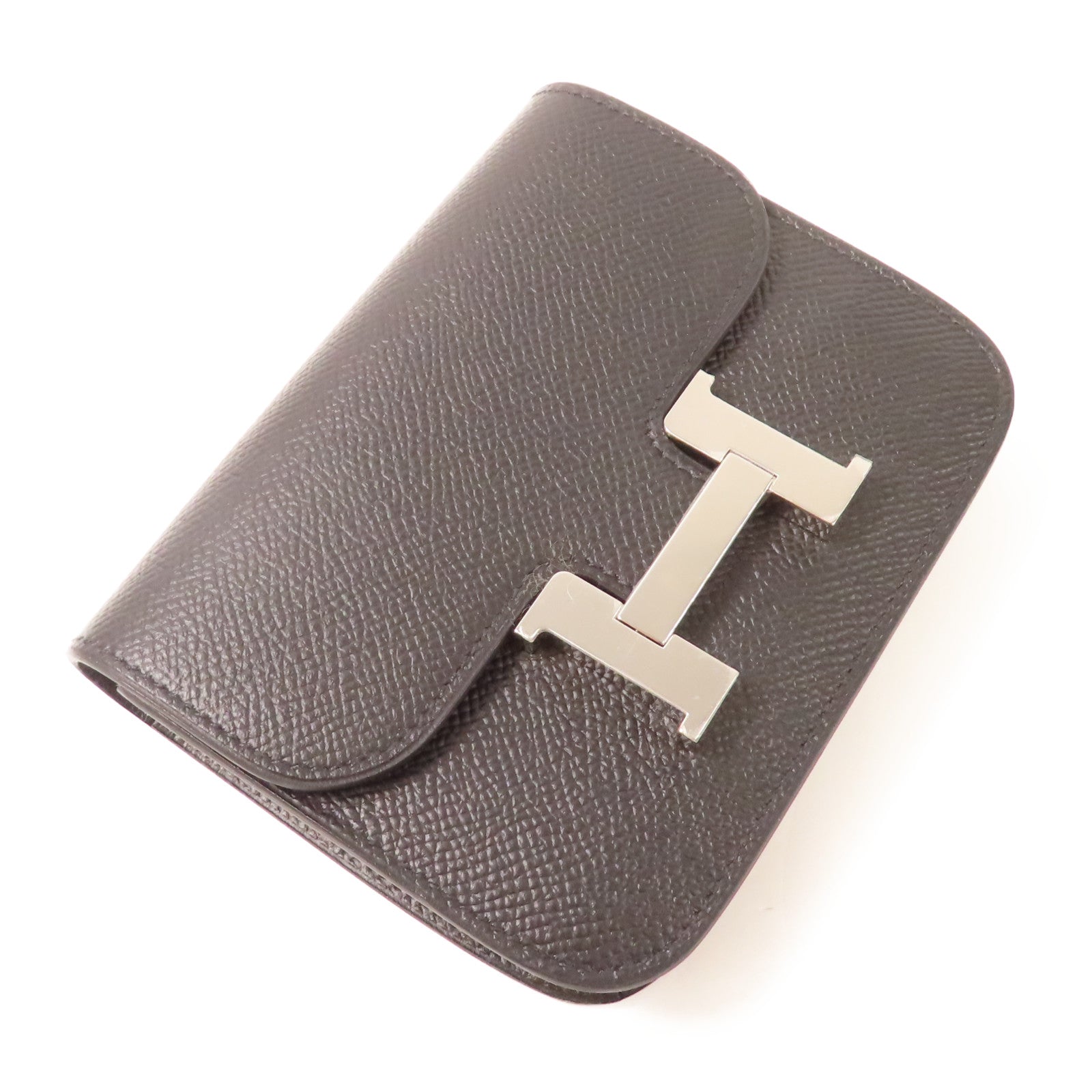 HERMES Epsom皮革Constance Slim Wallety銀扣錢包Noir