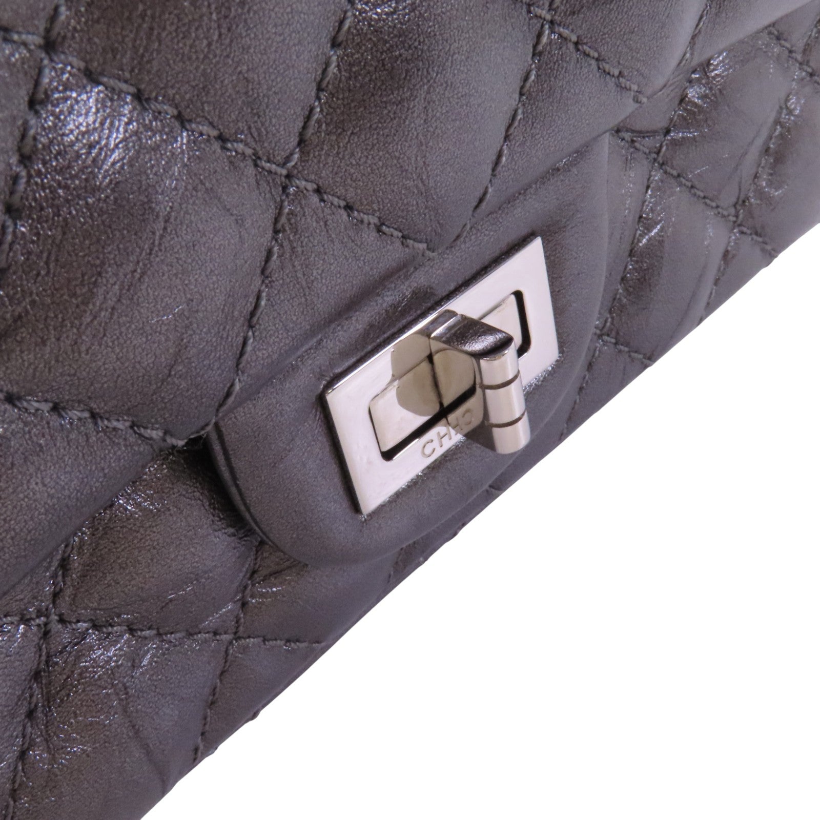 CHANEL 牛皮皮革2.55 24cm銀扣鏈帶肩背袋