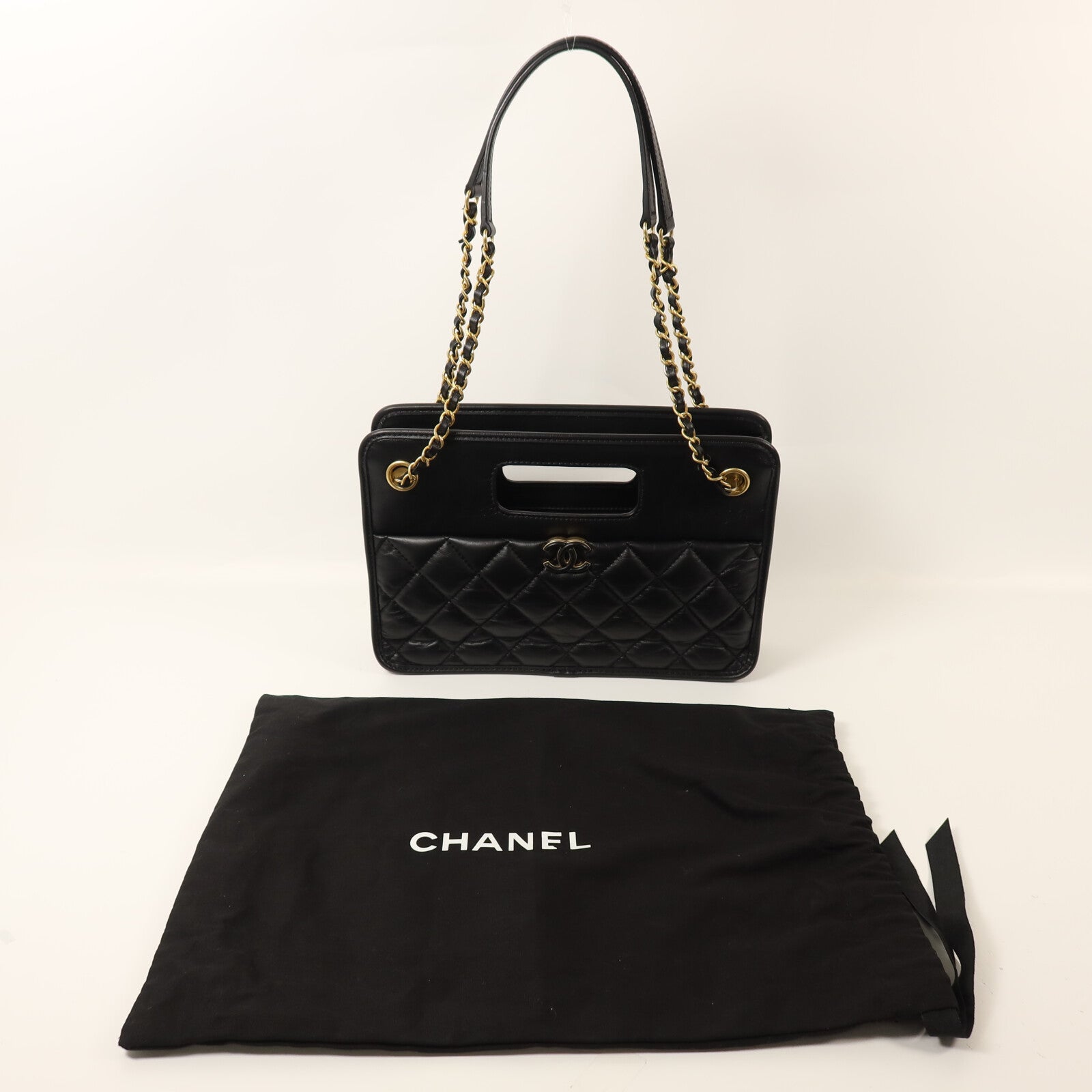 CHANEL 【激減優惠】羊皮皮革23S Graphic Catch Small Shopping Bag金扣鏈帶肩背袋