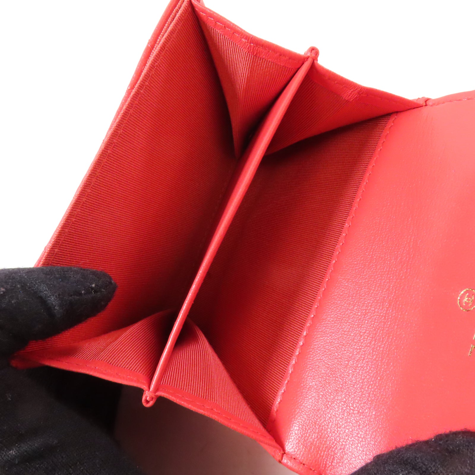 CHANEL 【激減優惠】菱格羊皮皮革Card Case金扣卡片套紅色