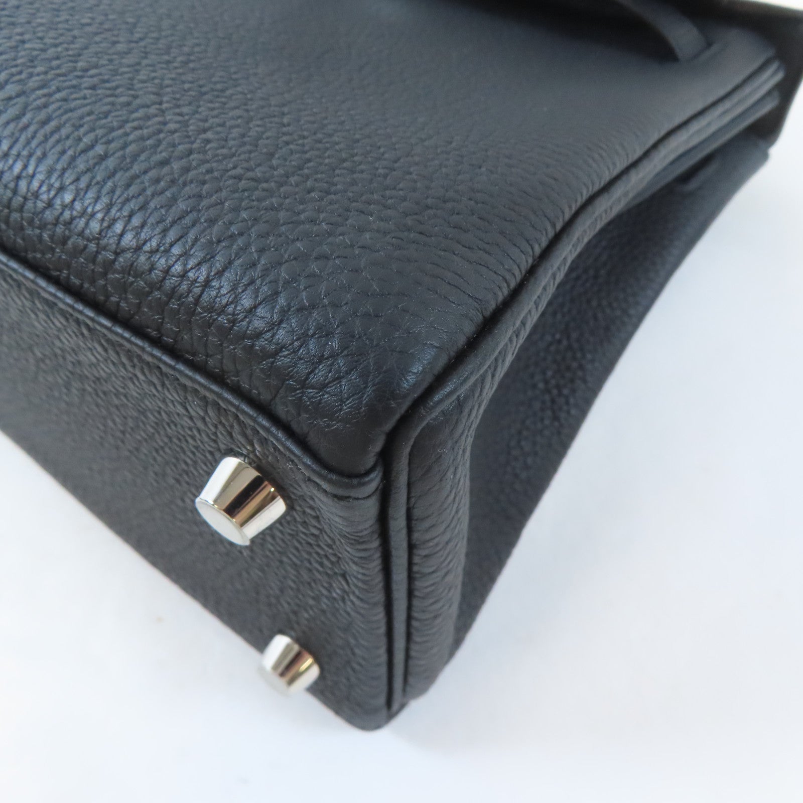 HERMES Togo皮革Kelly 25銀扣手挽肩背兩用袋Noir/黑色