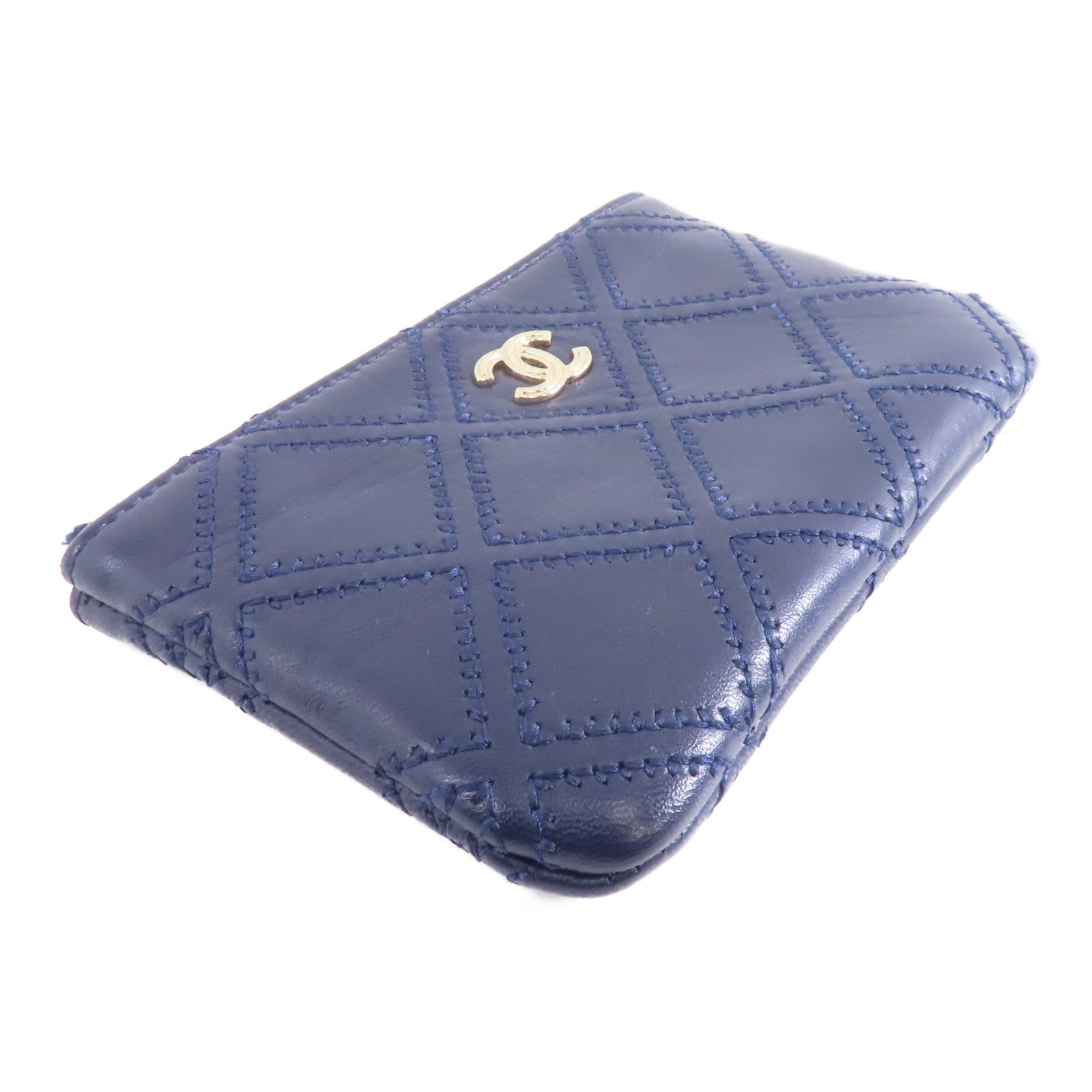 CHANEL 菱格羊皮皮革Clutch Bag金扣手拿包藍色