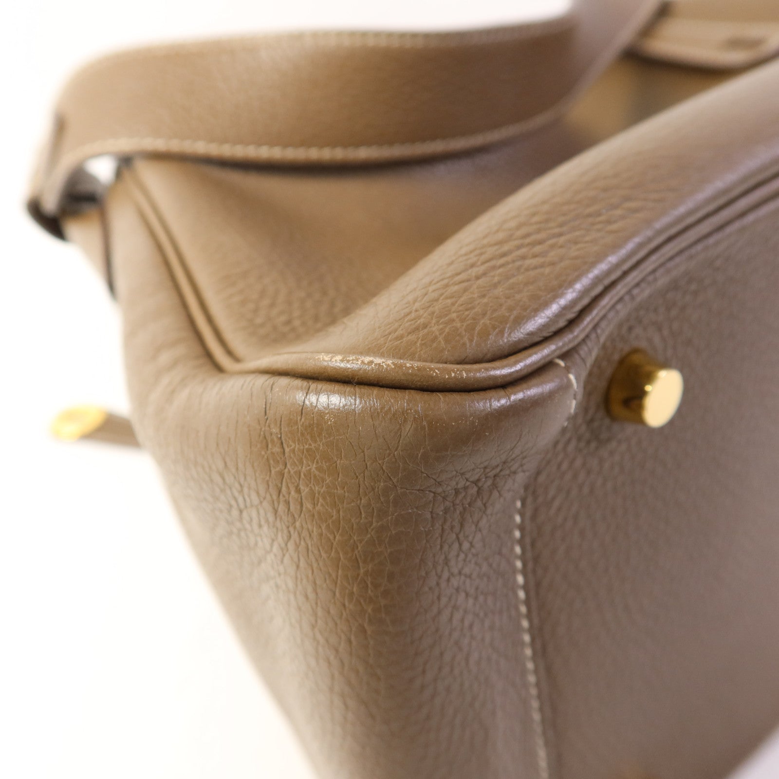 HERMES Clemence皮革Lindy 30金扣手挽肩背兩用袋Etoupe